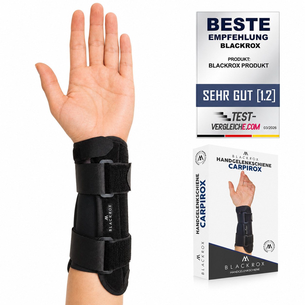 BLACKROX Handgelenkbandage [Vergleichssieger 2026] CARPIROX, Gr. S-L, Handgelenkschiene