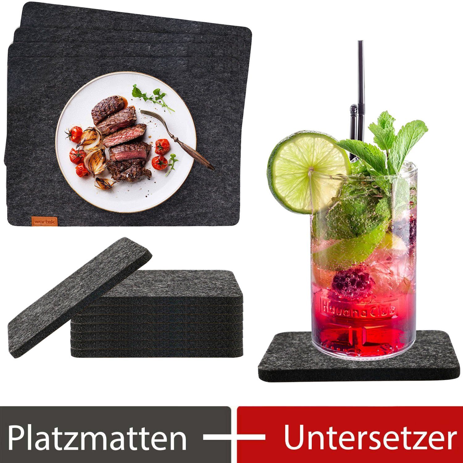wortek Tischläufer Filz Tischset + Untersetzer Katze (Set 6 + 8-tlg), waschbar