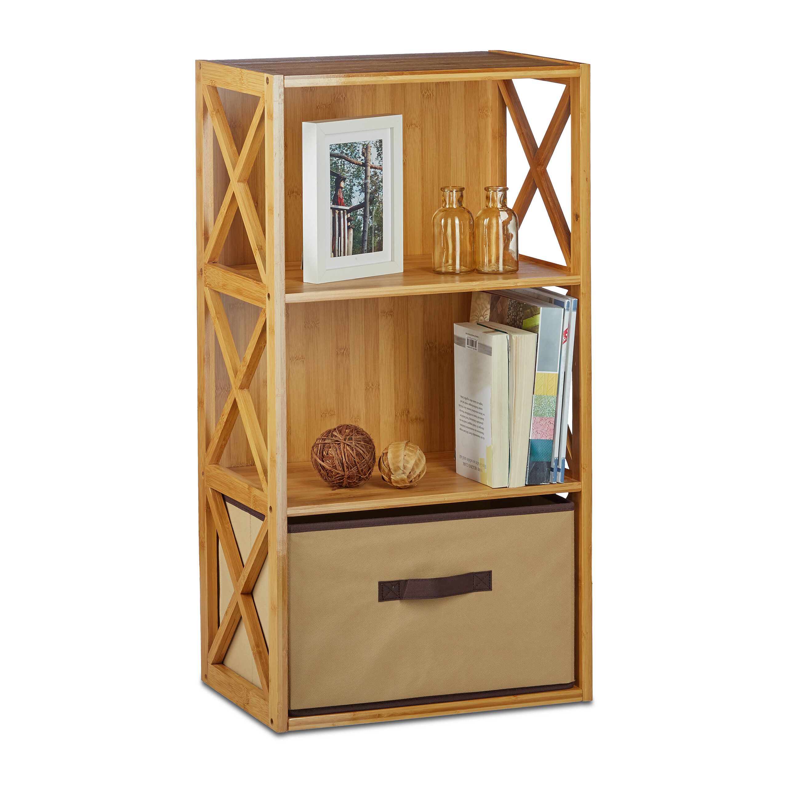 relaxdays Standregal Regal Bambus mit Korb, 3 günstig online kaufen