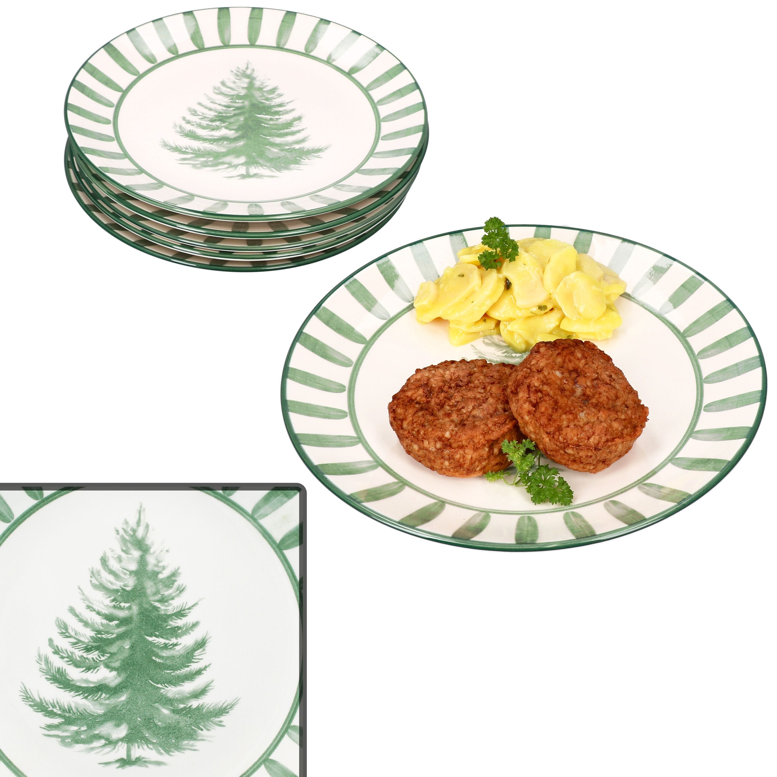 Speiseteller 6x Wald grün Speiseteller Steingut 6 Personen Essteller Weihnachten