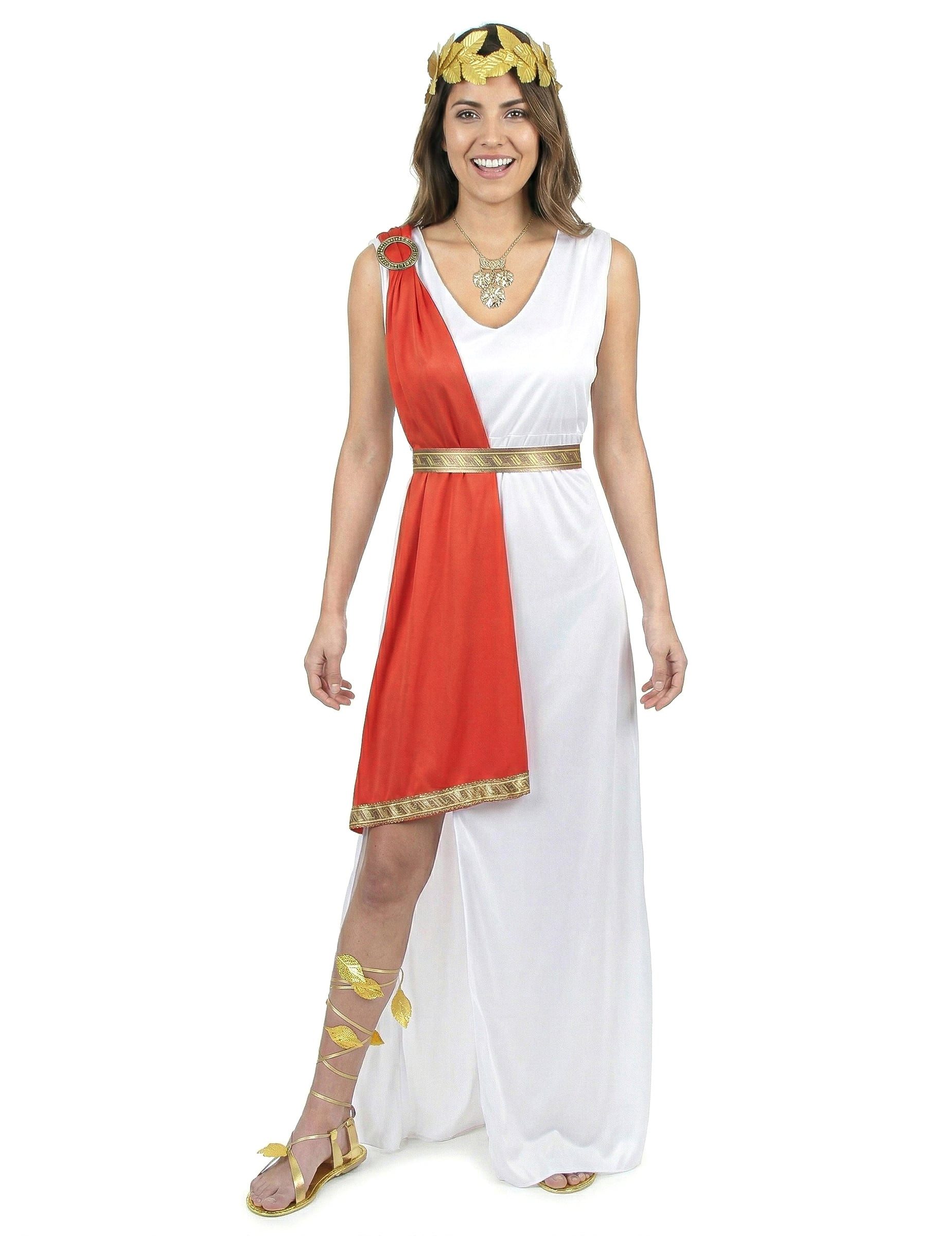 JADEO Kostüm Elegante Göttin-Damenkostüm Antike weiss-rot-gold