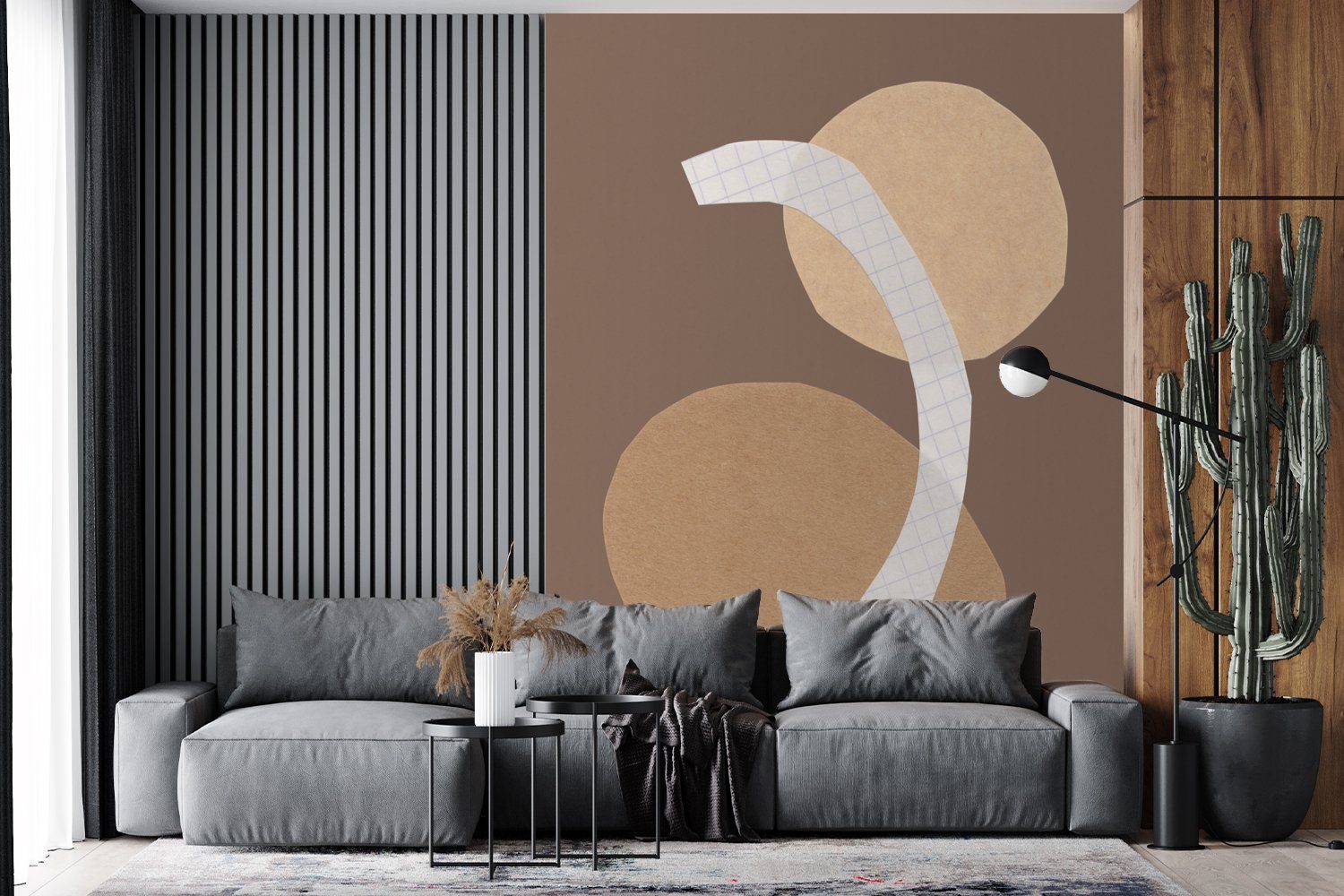 Wohnzimmer, für Abstrakt Tapete Quadrate MuchoWow - Fototapete bedruckt, Formen Pastell - Vinyl Braun, Montagefertig Wandtapete (4 - - St), Matt,