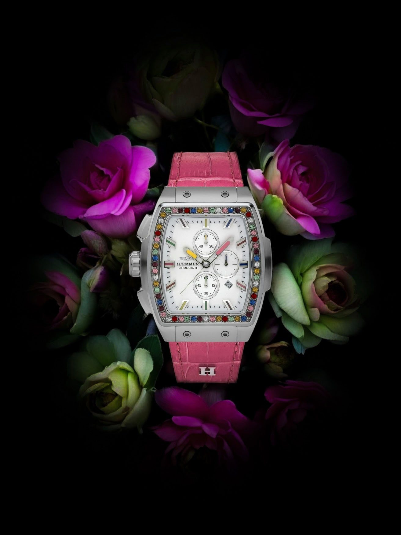 HAEMMER GERMANY Chronograph TONNEAU MYLÈN, T-009, Quarzuhr, Armbanduhr,Damenuhr,Lederarmband,digital,Datum,Stoppfunktion