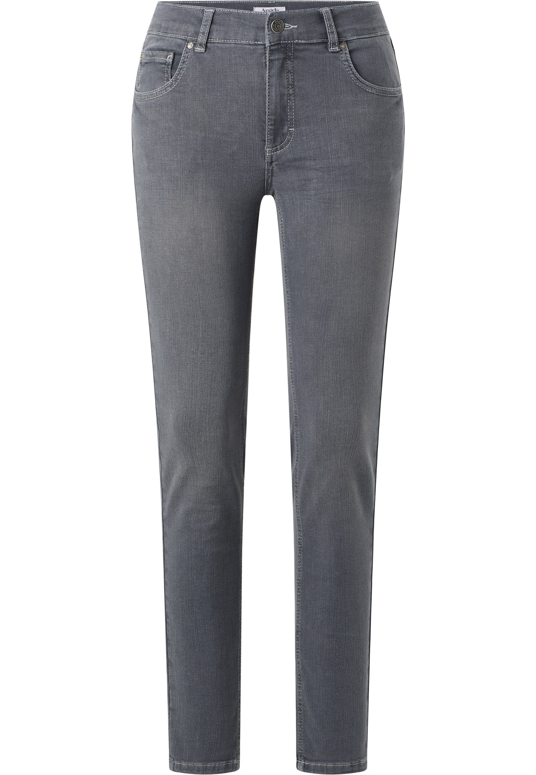 ANGELS Slim-fit-Jeans Jeans Skinny mit grau Label-Applikationen mit authentischem Denim