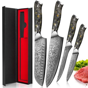 Home safety Messer-Set 4tlg.Damast Küchenmesser set Chef Santoku Filetier Universalmesser (4-tlg)