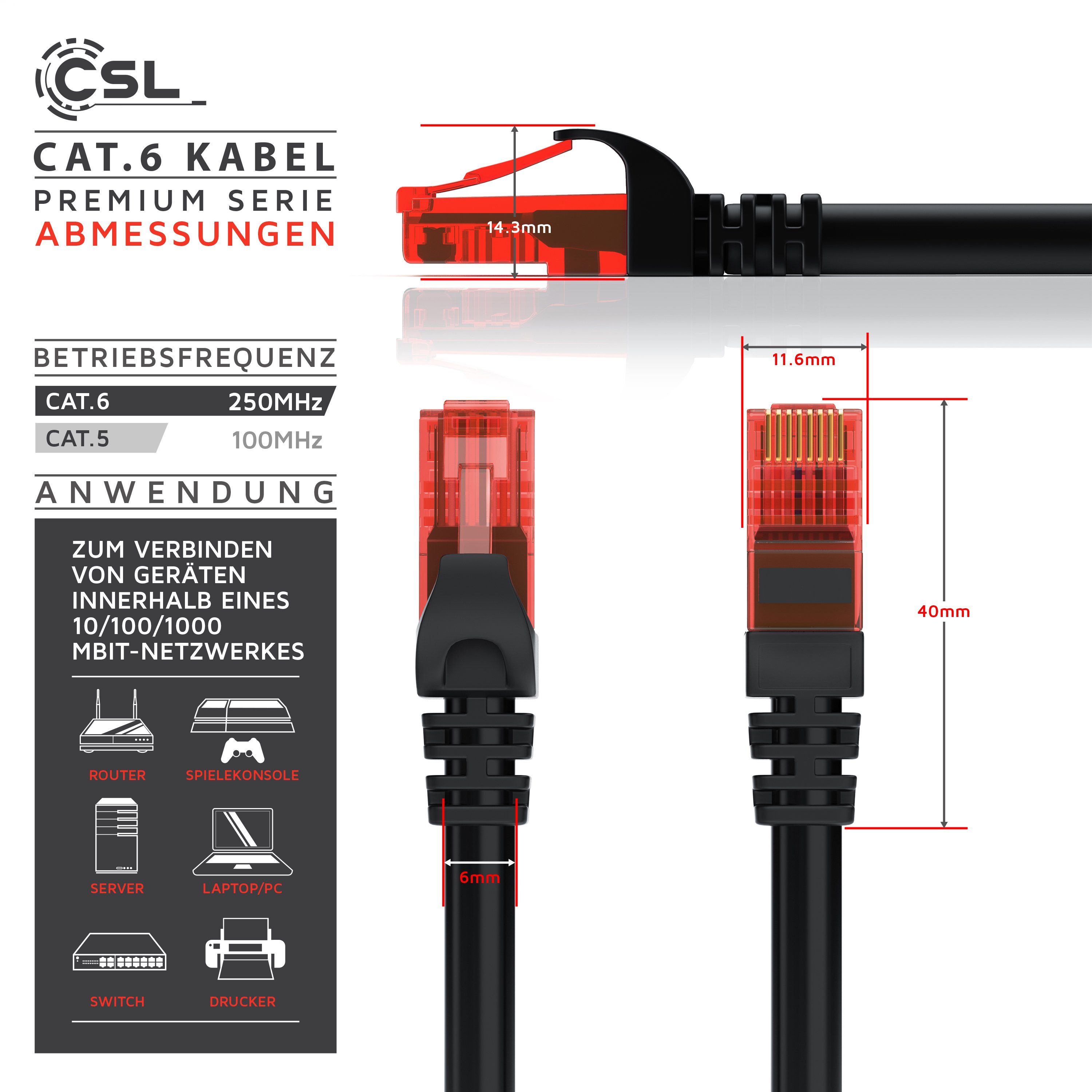 CSL LAN-Kabel, CAT.6, RJ-45 (Ethernet) (25 cm), CAT 6 Netzwerkkabel UTP Gigabit 1000 Mbit/s Patchkabel - 0,25m
