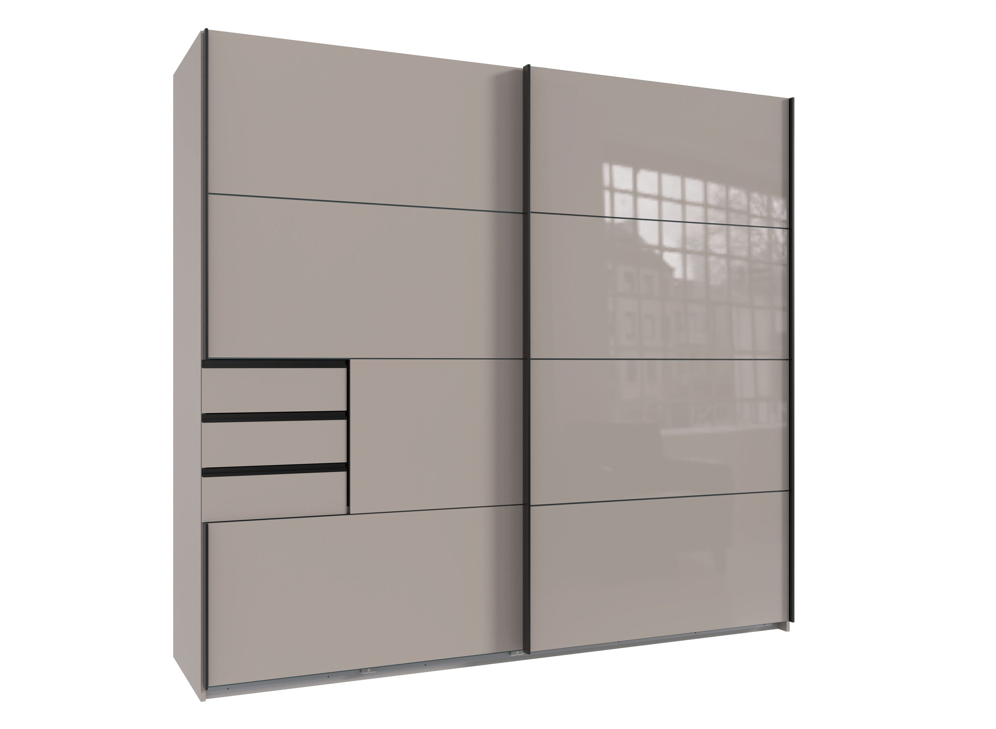 freiraum Schwebetürenschrank Saigon 3 Schubladen, SAHARAGRAU + GLAS SAHARAGRAU - 225x208x64 (B/H/T)