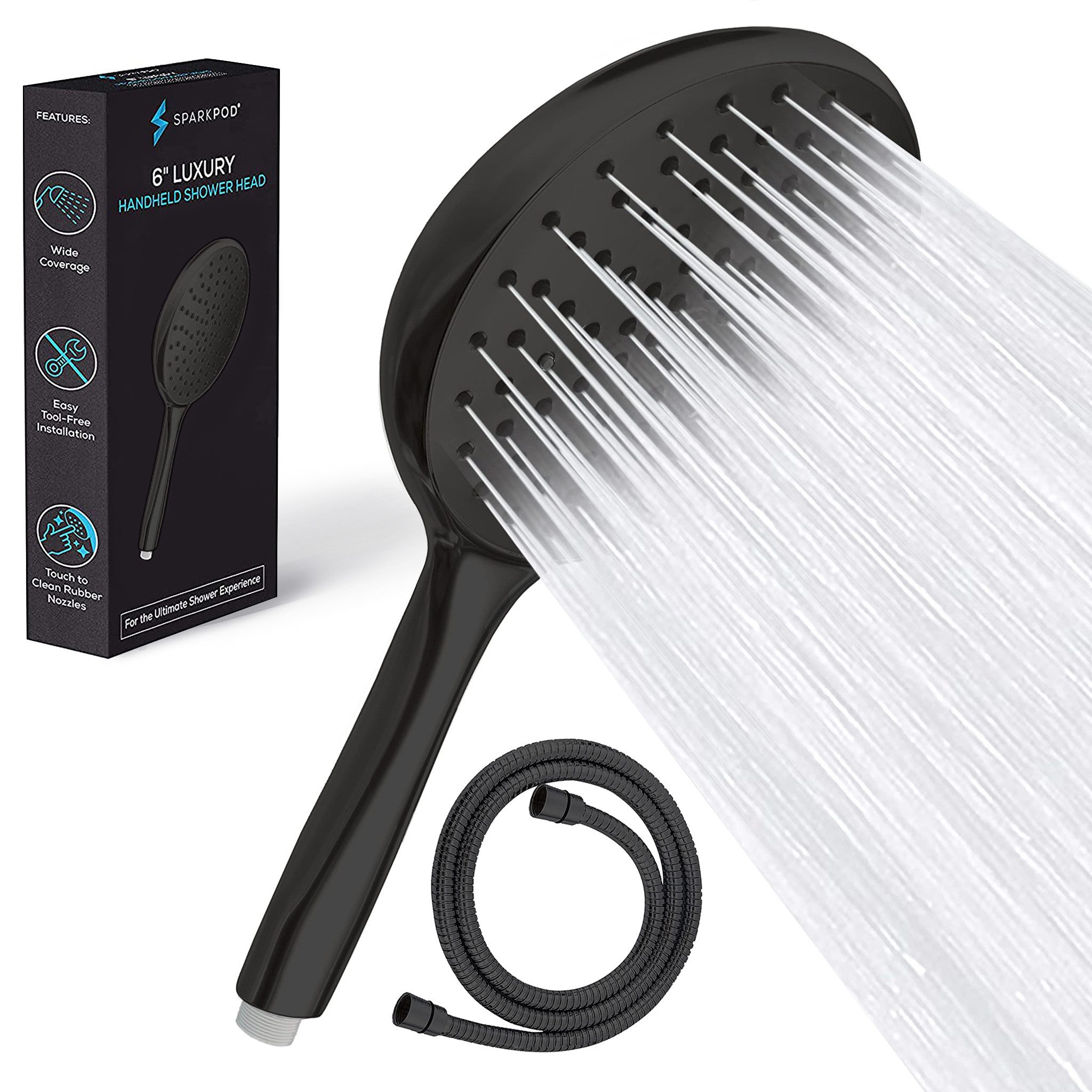 sparkpod Handbrause XXL Premium Regen Handbrause Duschbrause Schwarz mit Sc günstig online kaufen