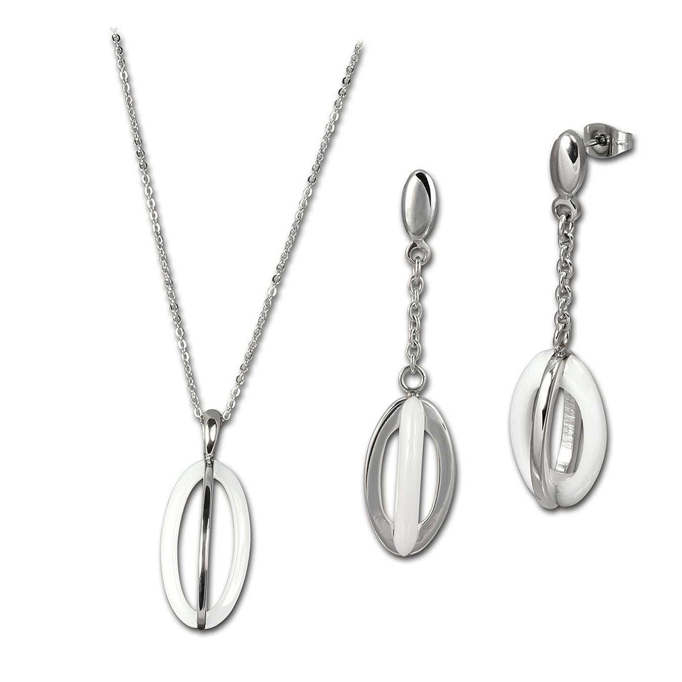 Amello Schmuckset Amello Edelstahlschmuckset Keramik weiß (2-tlg., Schmucksets), Damen Schmucksets, Edelstahl (Stainless Steel), Farbe: silberfarben, w