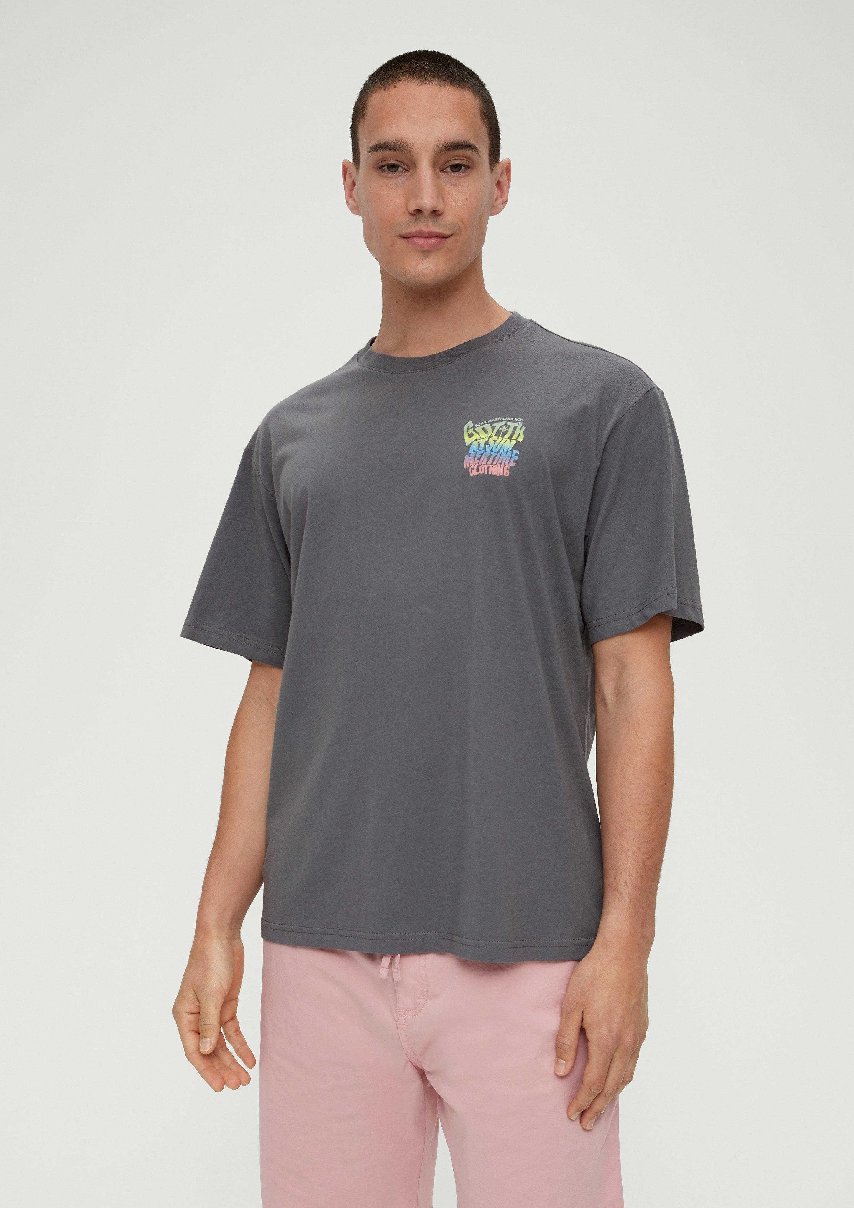 QS Kurzarmshirt Baumwolle T-Shirt reiner aus dunkelgrau