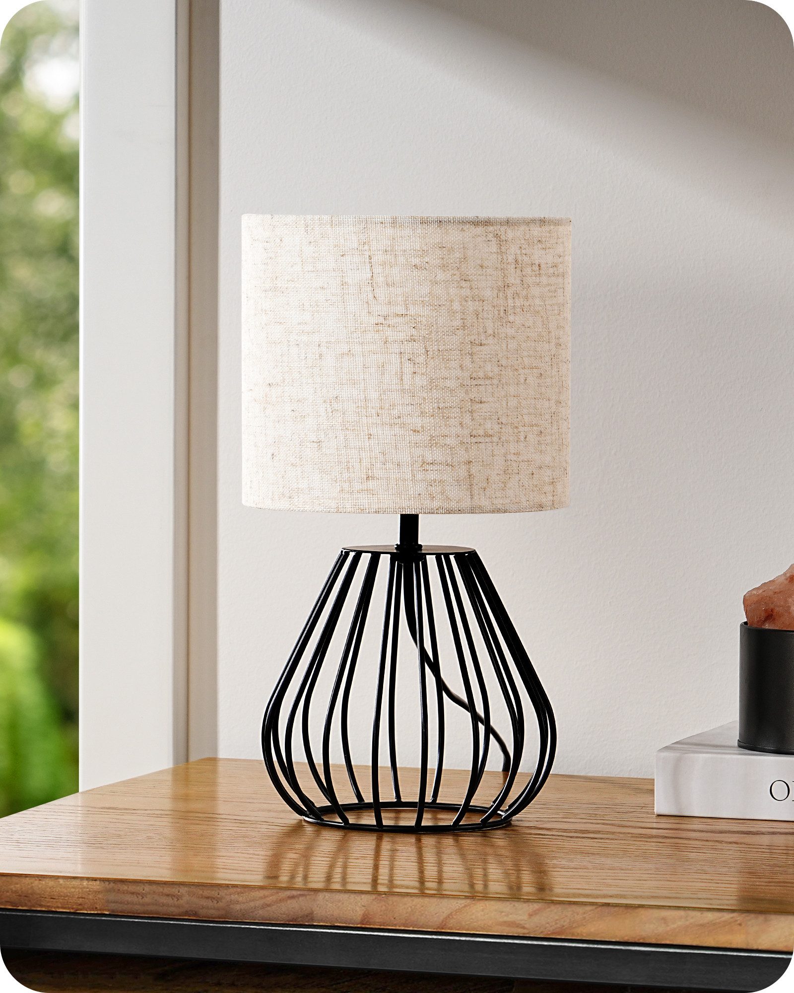 EDISHINE Nachttischlampe Dekolampe H29 cm mit Metallfuß, LED wechselbar, 2700 K Warmweiß, Vintage Tischleuchte mit E14 Leuchtmittel