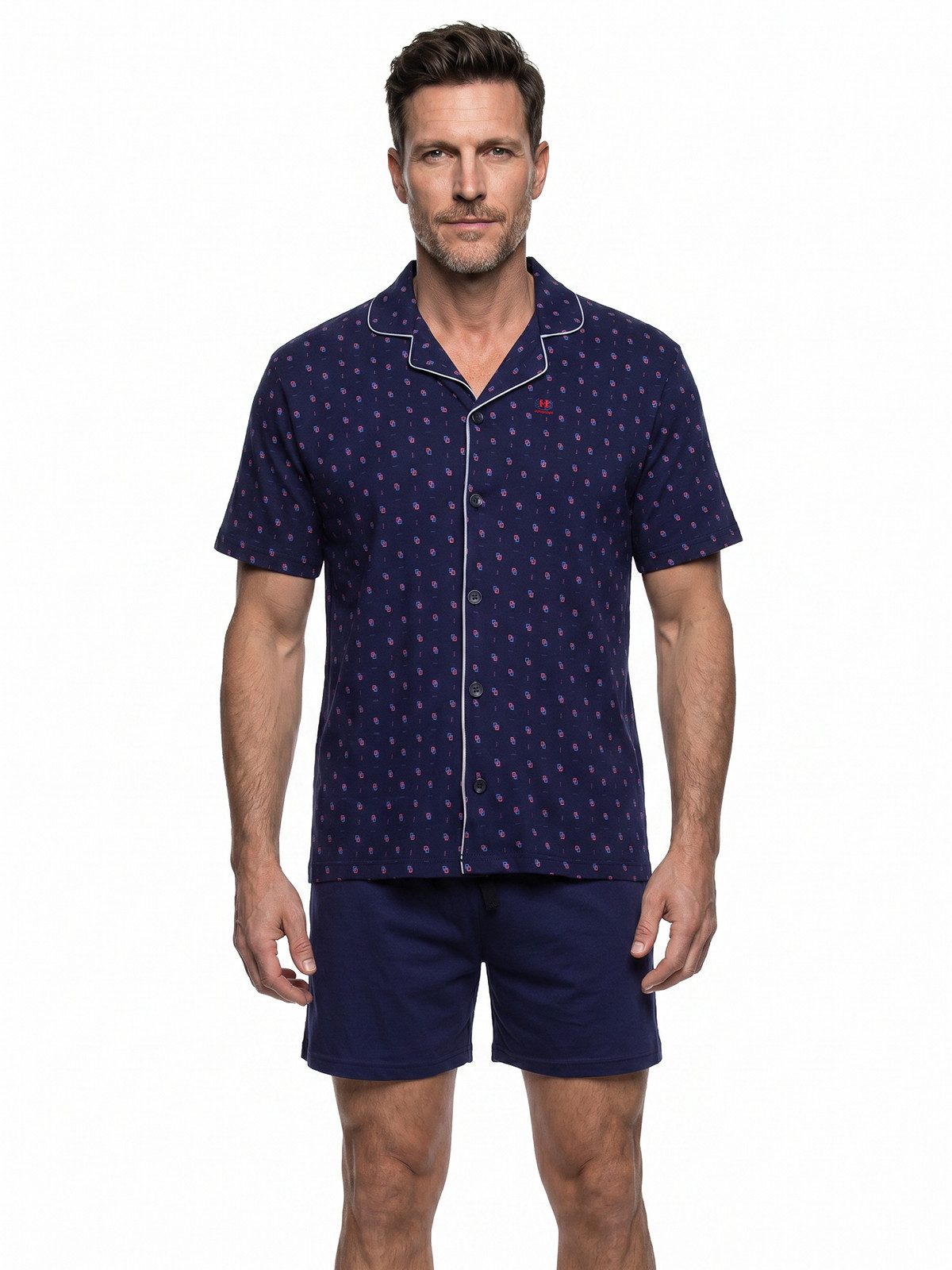 Henry Terre Shorty Karl Uni Shorts mit Paspel Pyjama Set Kurz – Bild 2 von 5