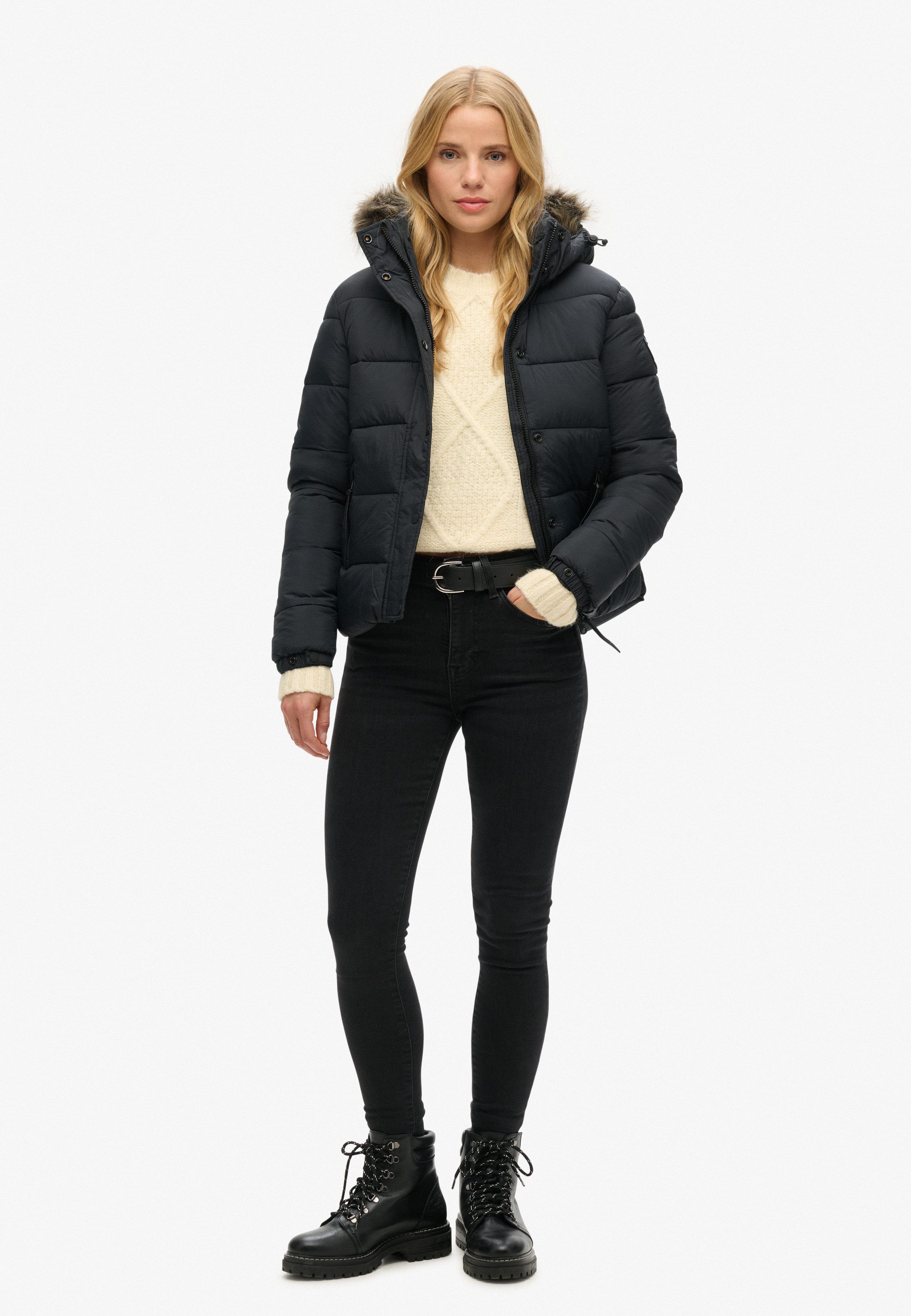 Superdry Steppjacke FAUX FUR SHORT HOOD PUFFER