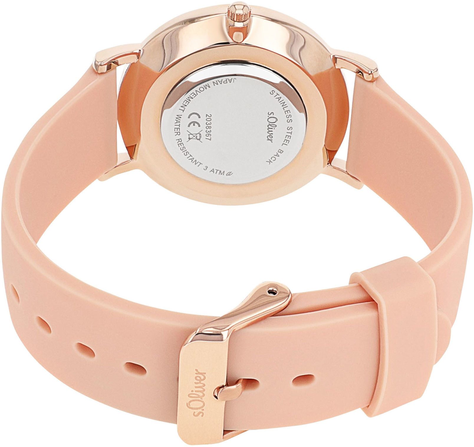 s.Oliver Quarzuhr 2038367, Armbanduhr, Damenuhr, Kristallsteine, Silikonarm günstig online kaufen