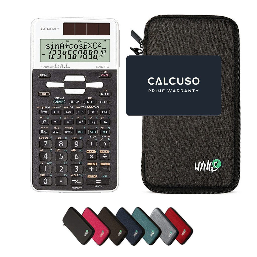 Sharp Taschenrechner Sharp EL-531TG Weiß inkl. WYNGS Schutztasche Dunkelgrau