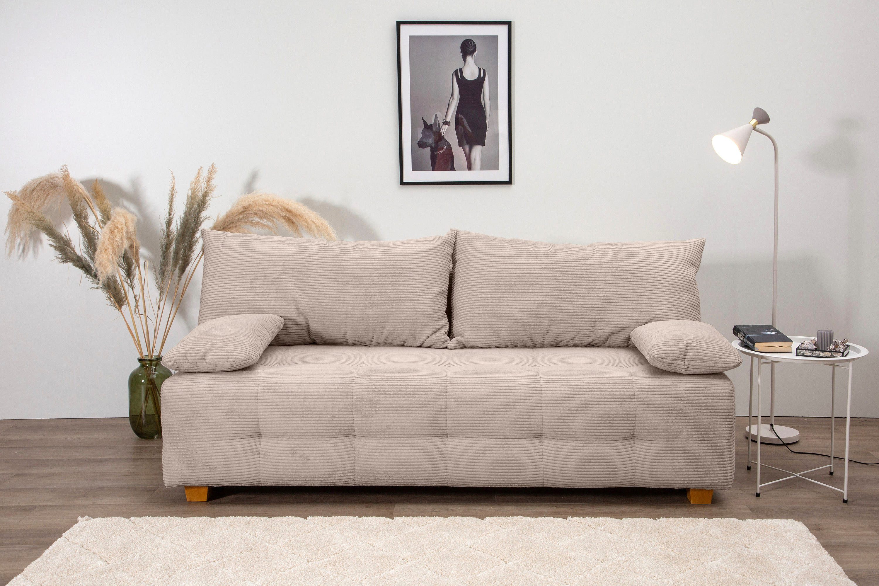OTTO home Schlafsofa Bella, B: 196 cm, Liegefl. 145x196 cm, Schlaffunktion, Bettkasten & 2 Armlehnenkissen, Federkern