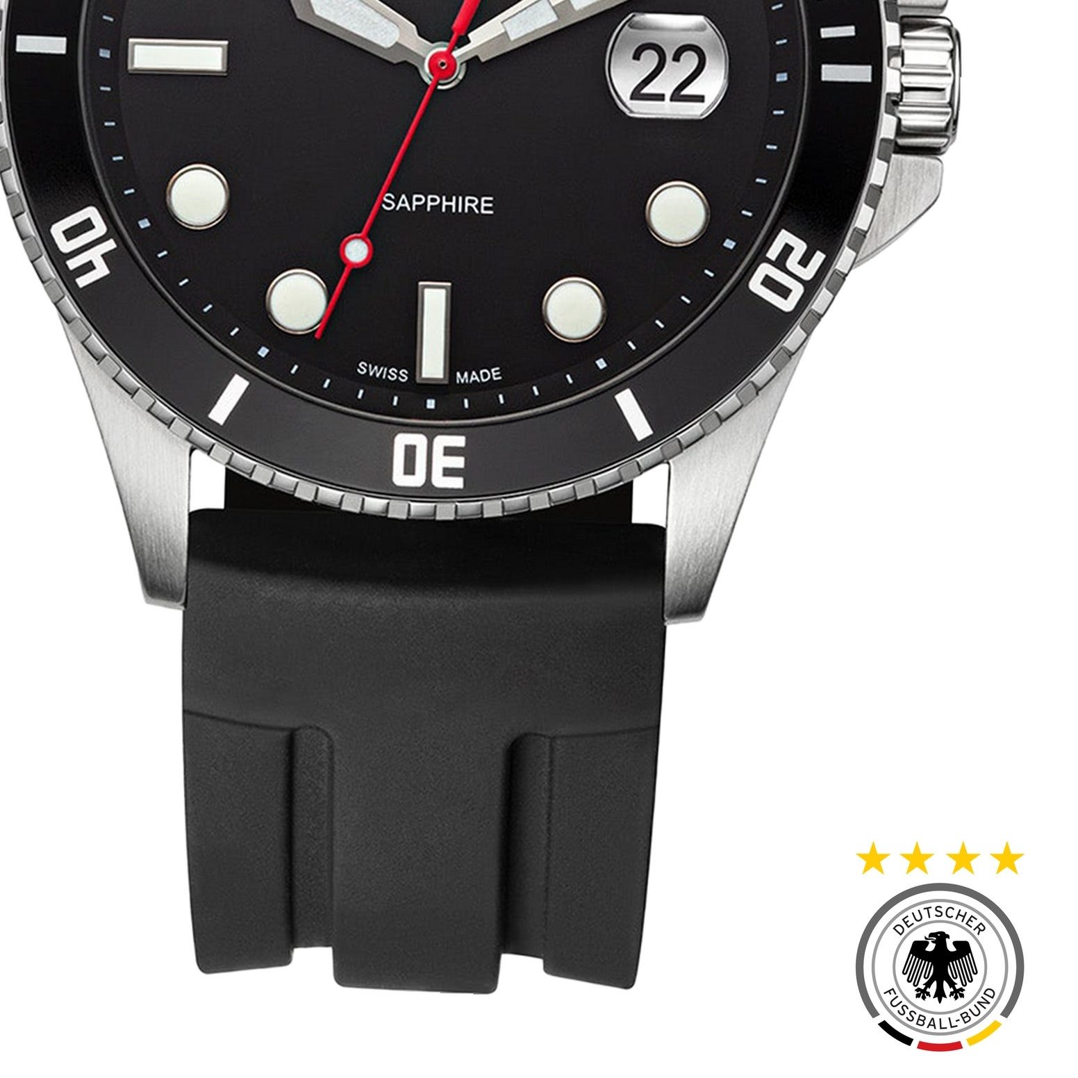 Deutscher Fußball-Bund Quarzuhr DFB Herrenuhr Silikon schwarz, (Analoguhr), Herrenuhr rund, groß (ca. 42mm), Silikonarmband schwarz, Fußball-Sport