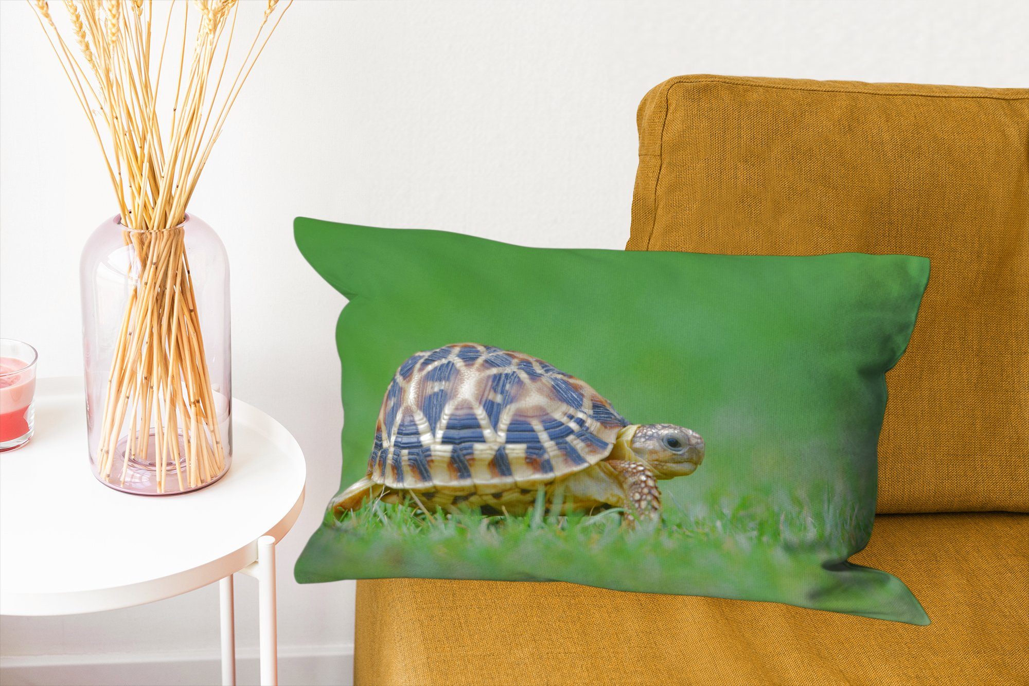 MuchoWow Dekokissen Schildkröte im Wohzimmer Dekoration, Füllung, Zierkissen, Dekokissen mit Schlafzimmer Gras