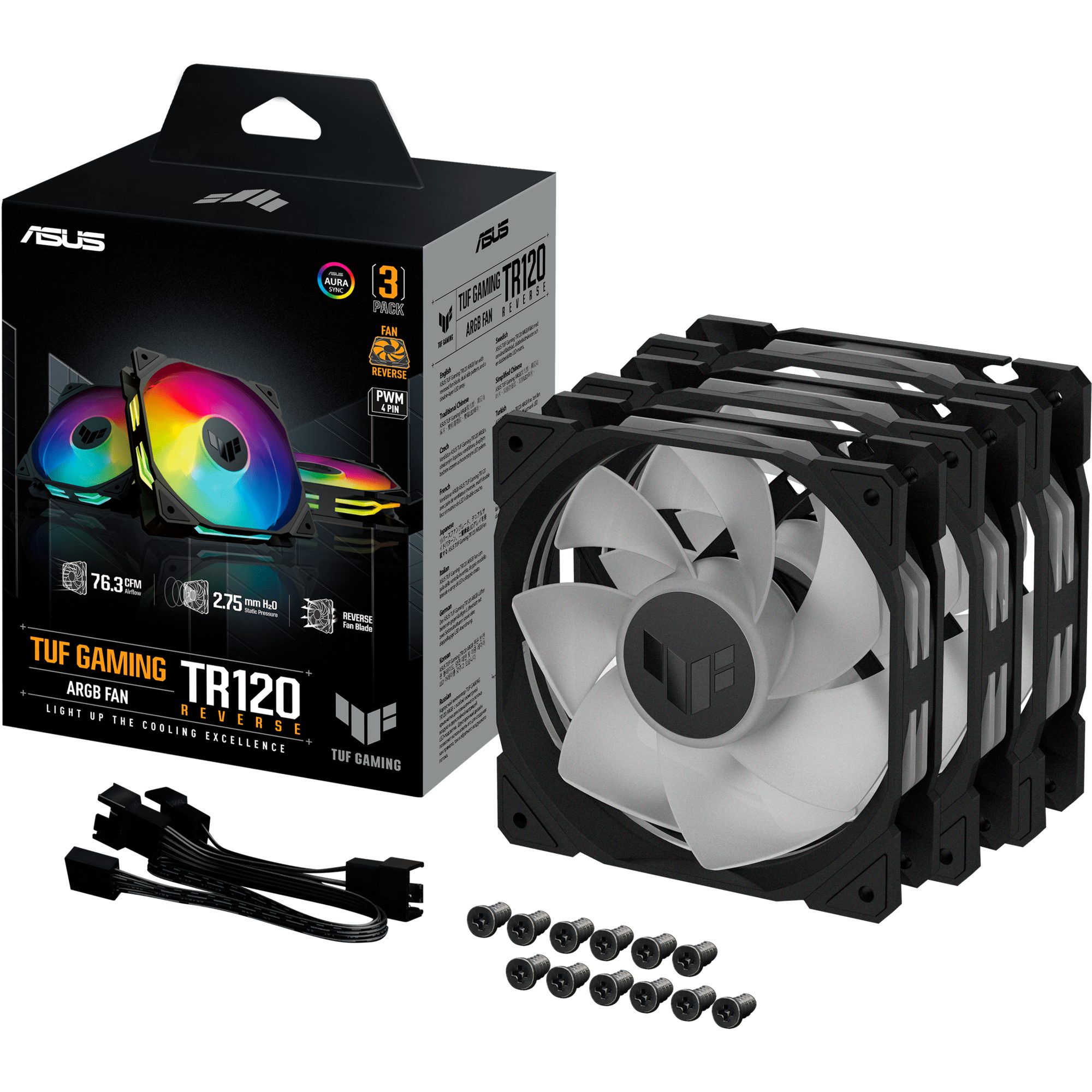 Asus Gehäuselüfter ASUS TUF GAMING TR120 ARGB, Gehäuselüfter, (Reverse Blade, 3er Pack)