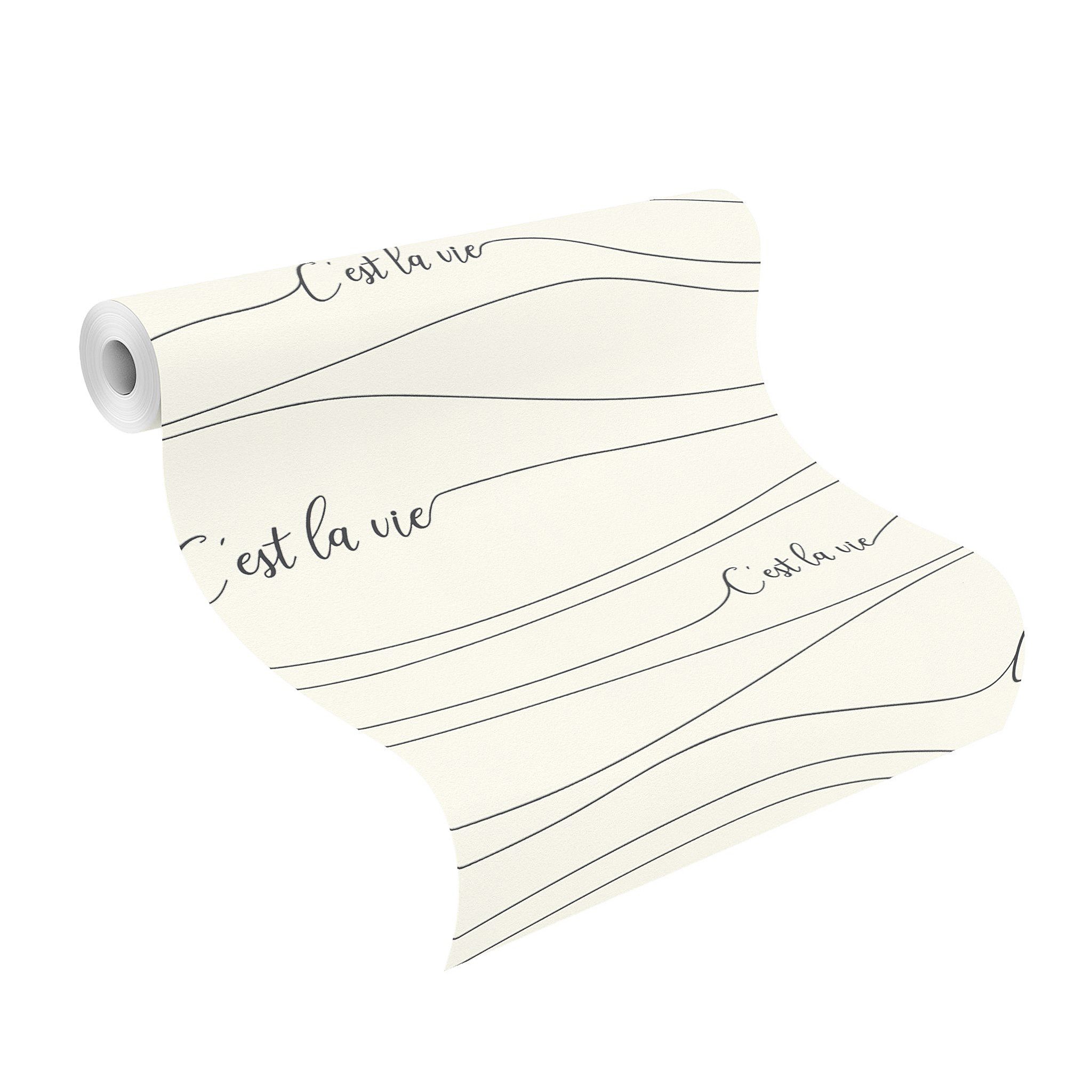 Rasch Vliestapete mit Schriftzug "C'est la vie", strukturiert, Schrift, (1 St), C'est la vie