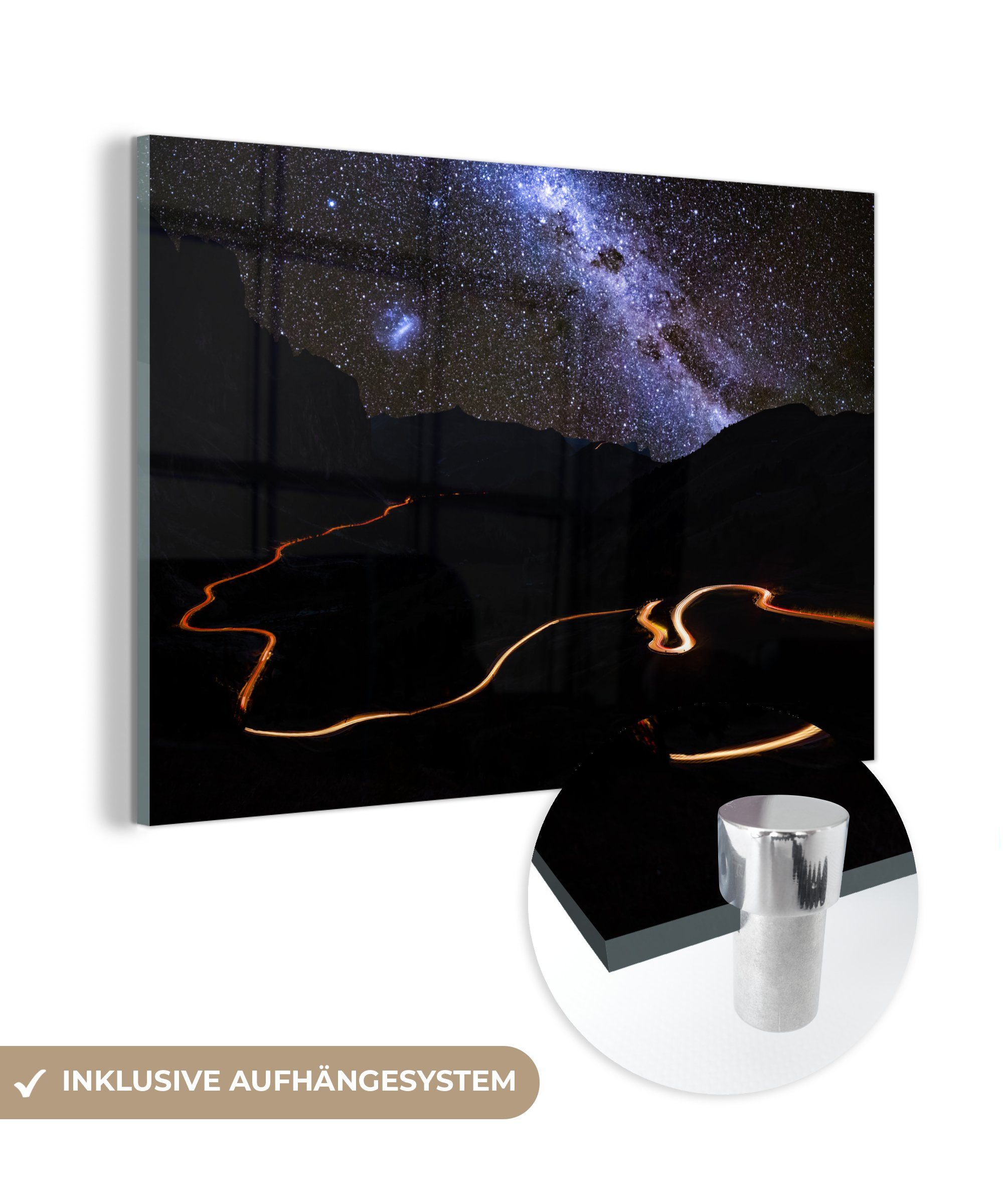 MuchoWow Acrylglasbild Weg bei Nacht, (1 St), Acrylglasbilder Wohnzimmer & Schlafzimmer