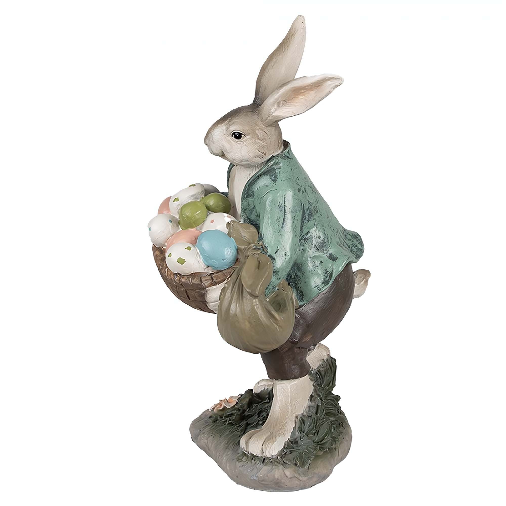 Clayre & Eef Osterhase Hase mit Eierkorb 18 x 16 x 32 cm, Hasenfigur, Statue, Osterdeko, Dekofigur, Sammlerfigur