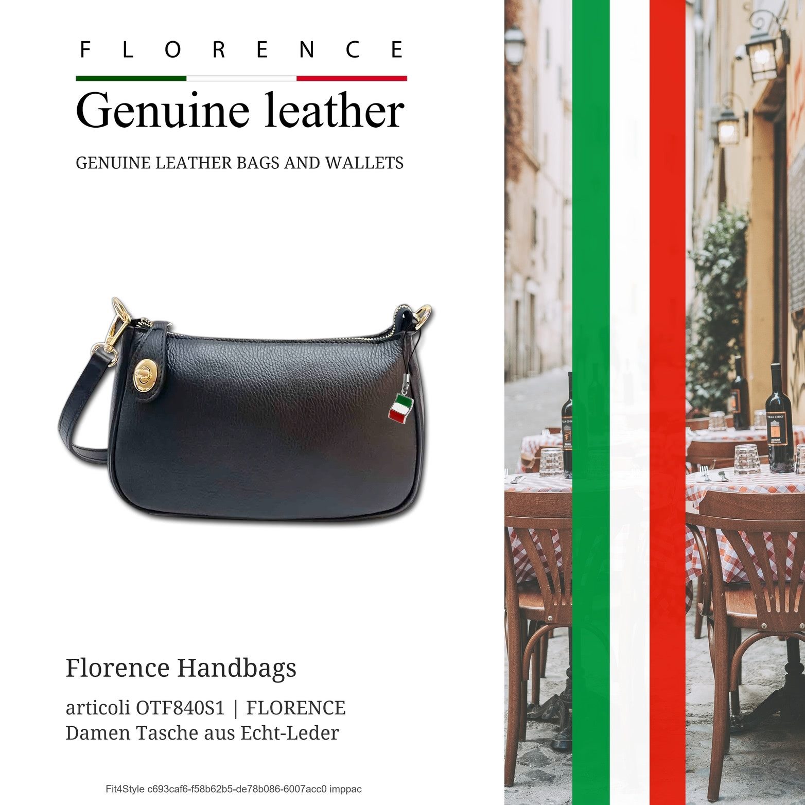 FLORENCE Schultertasche Florence Damen Schultertasche Leder (Schultertasche, Schultertasche), Damen Tasche Echtes Leder schwarz, Made-In Italy
