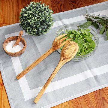 NATUREHOME Salatbesteck Salatbesteck 2tlg. Olivenholz Rustikal 30 cm (2-tlg), Handarbeit, Vegan, Nachhaltig