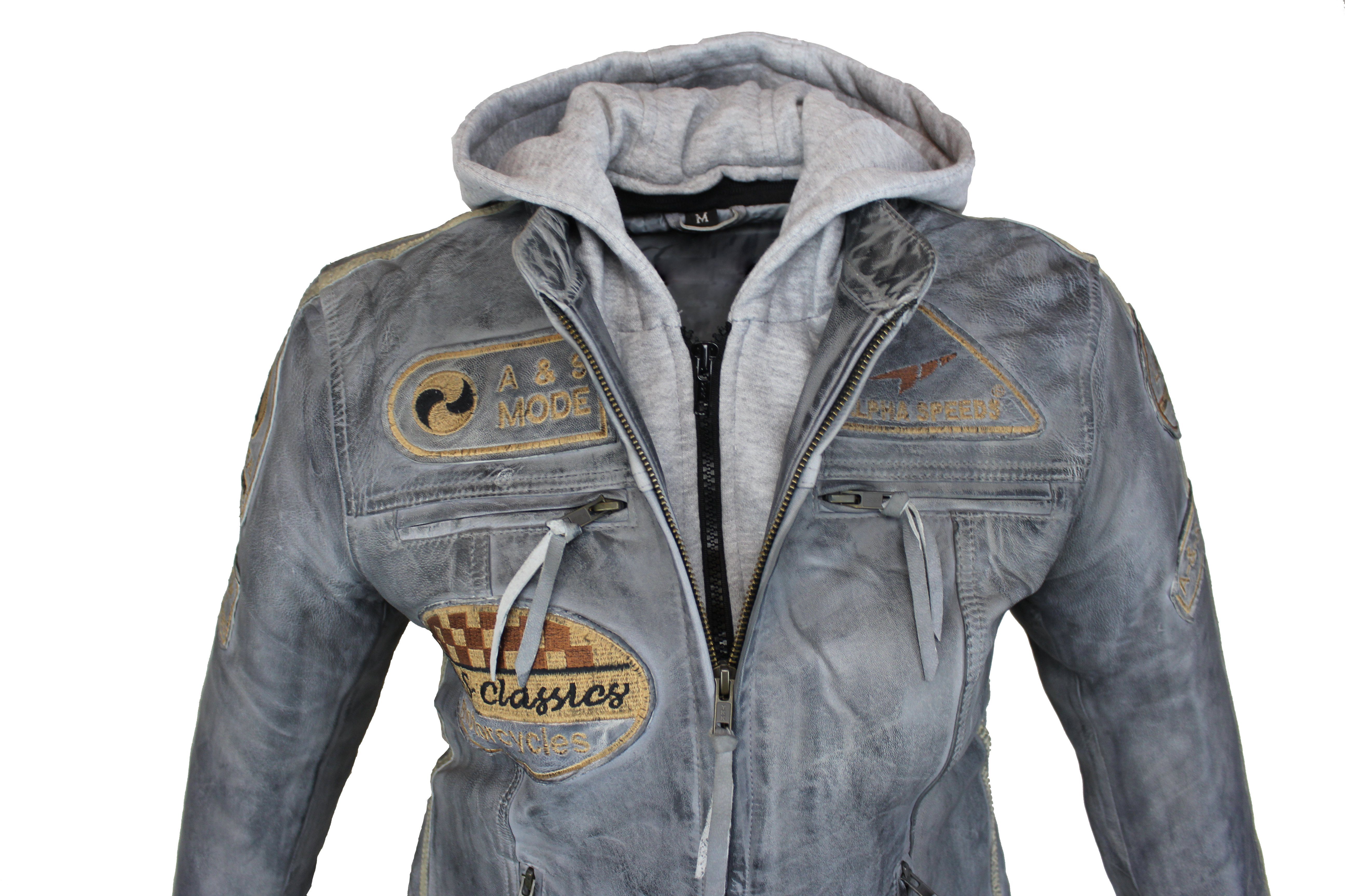 Alpha Speeds Motorradjacke - /Freizeit Damen Lammlederjacke Bikerjacke Highway 11 (mit einer abnehmbaren Kapuze) aus weichem Lammleder, inklusive einsetzbarer Protektoren