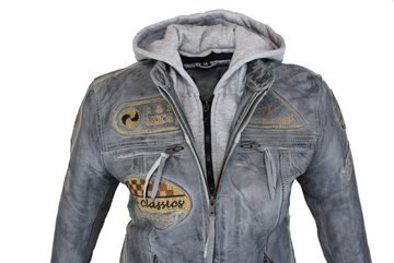 Alpha Speeds Motorradjacke Damen Leder Jacke Biker Freizeit Highway Jacke Grau aus weichem Lammleder, mit Protektoren & Kapuze