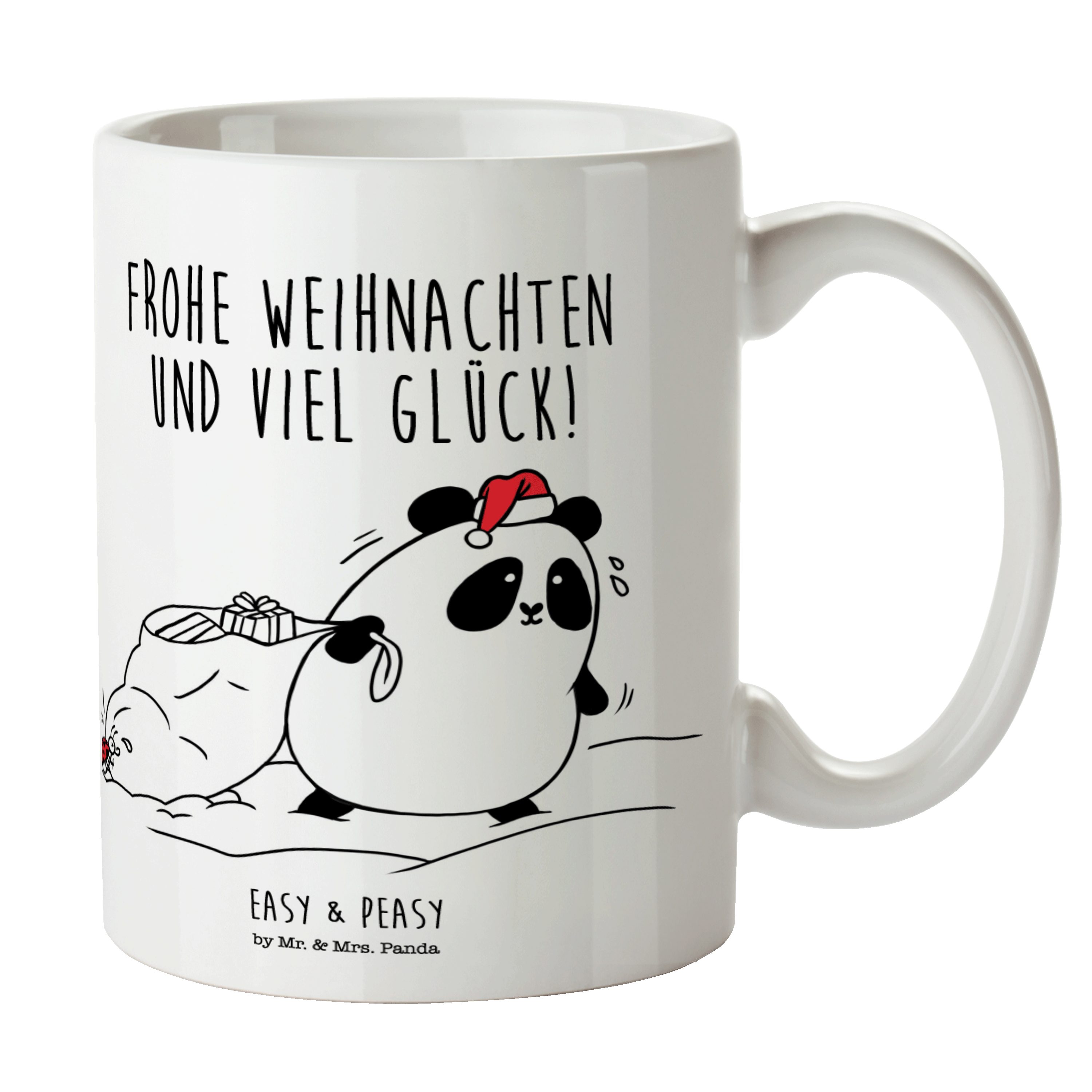 Mr. & Mrs. Panda Tasse Easy & Peasy Frohe Weihnachten - Weiß - Geschenk, Teebecher, Tasse, K, Keramik