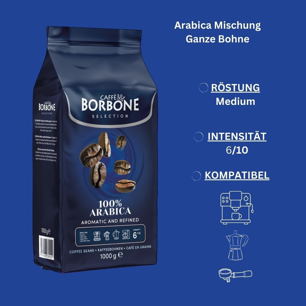 Caffè Borbone Kaffee Caffè Borbone Selection Kaffee Probierpaket 4x 1kg Ganze Kaffeebohnen, 4 x 1000 g, (Crema Superiore, Intenso Espresso, Arabica, Crema Classica, verschiedene Sorten Ganze Kaffeebohnen)