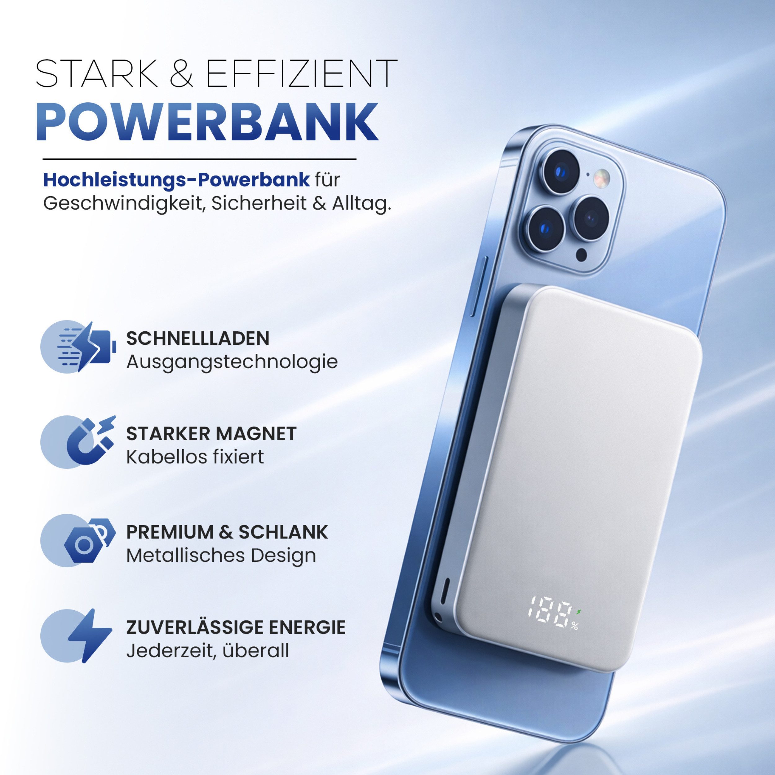 RUHE Wireless Powerbank Magnetisch Magsafe Kompatibel Extern Kabellose Powerbank Power Bank PB 10000 mAh (12 V, 1 St), USB-C 20W für iPhone 17 Pro Max/17 Pro/16/15 Pro Max/Pro/14/13/12