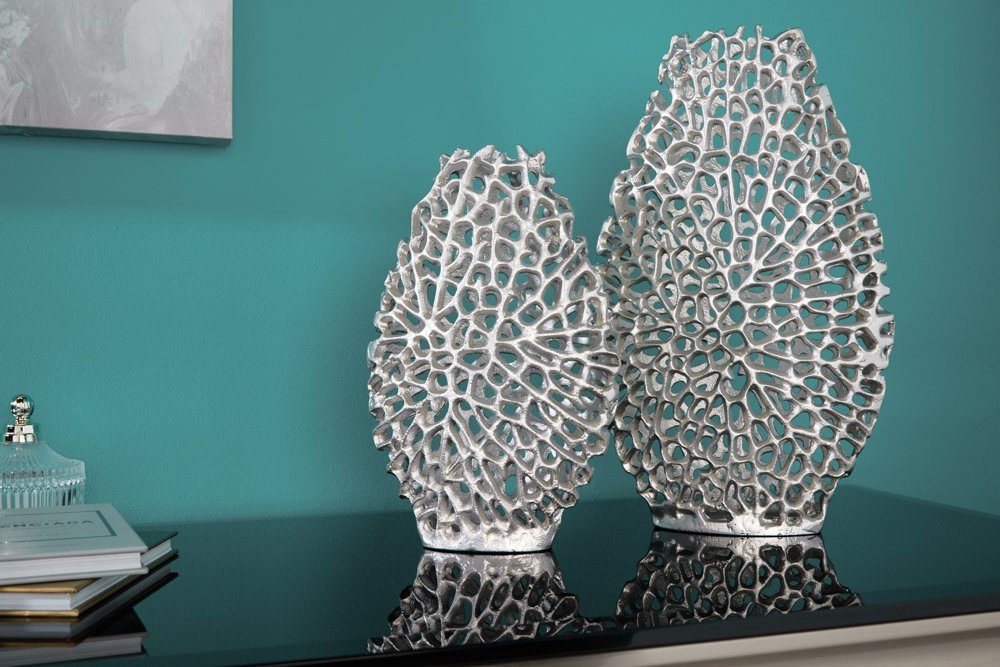 riess-ambiente Dekovase ABSTRACT LEAF 40cm silber (Set, 2 St), Wohnzimmer · Handmade · Metall · Accessoire · Flur · Schlafzimmer