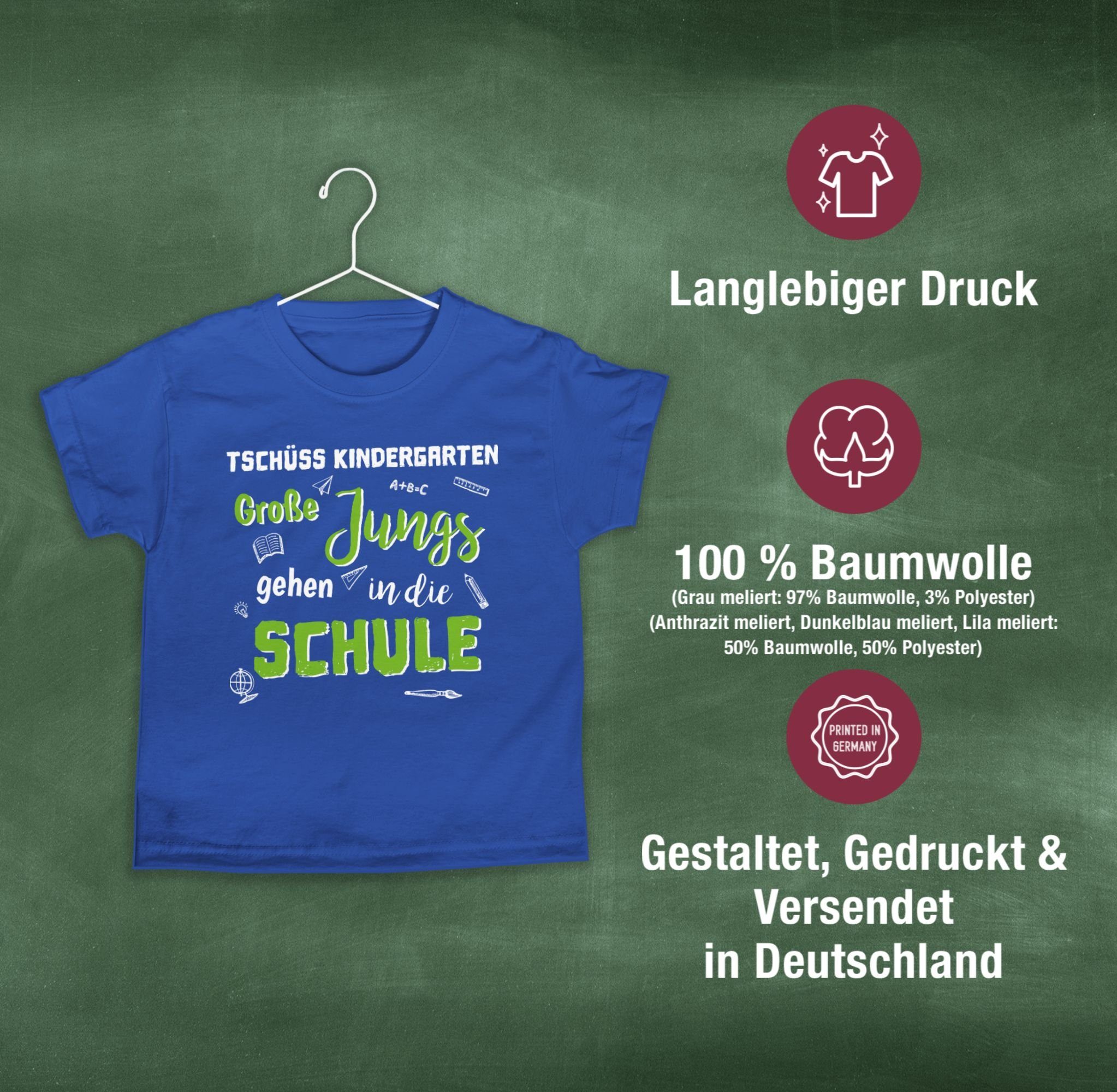 Junge T-Shirt Schulanfang in Tschüss 2 die Schule Einschulung Geschenke Royalblau Jungs Große Kindergarten gehen Shirtracer