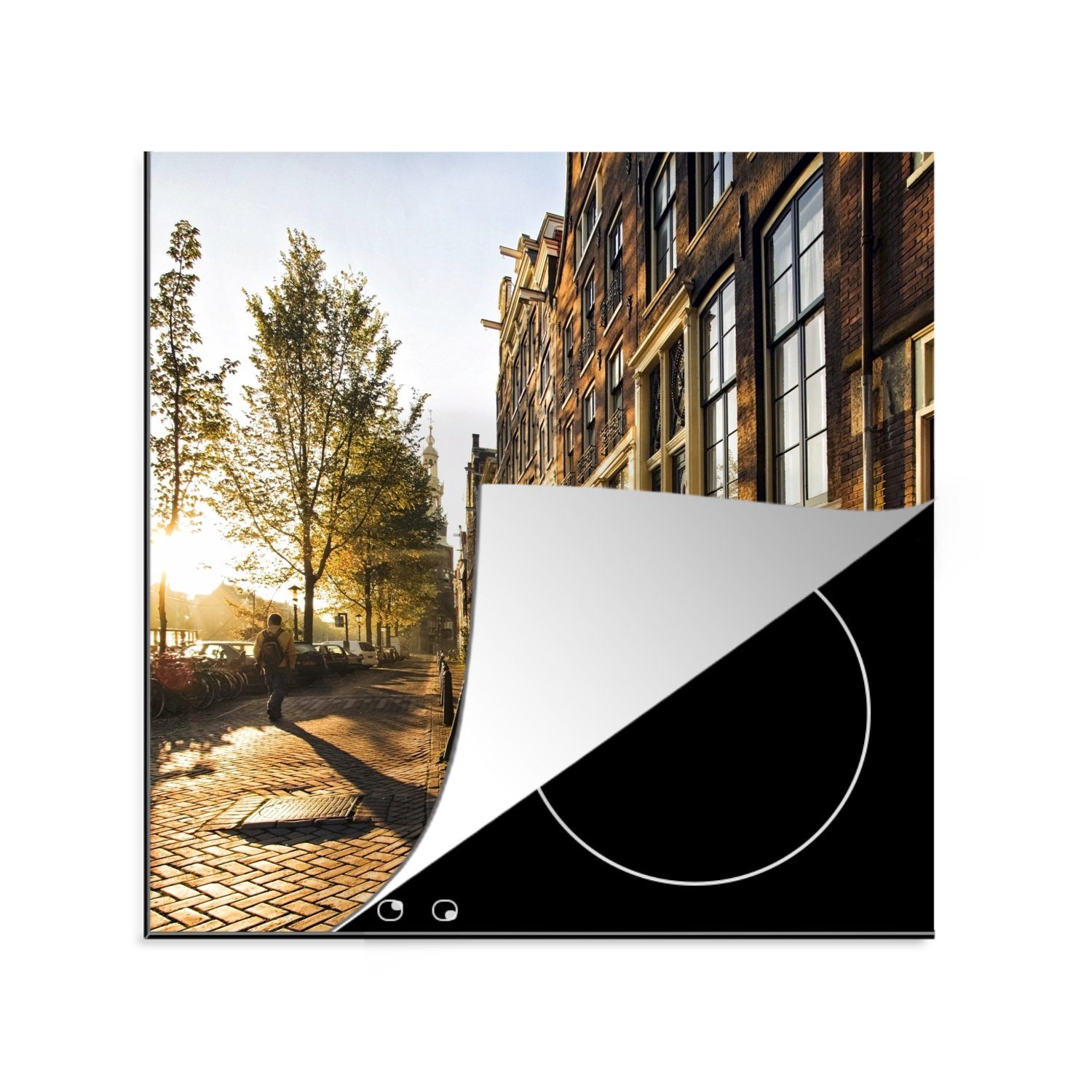 MuchoWow Herdblende-/Abdeckplatte Amsterdam - Fahrrad - Straße, Vinyl, (1 tlg), 78x78 cm, Ceranfeldabdeckung, Arbeitsplatte für küche
