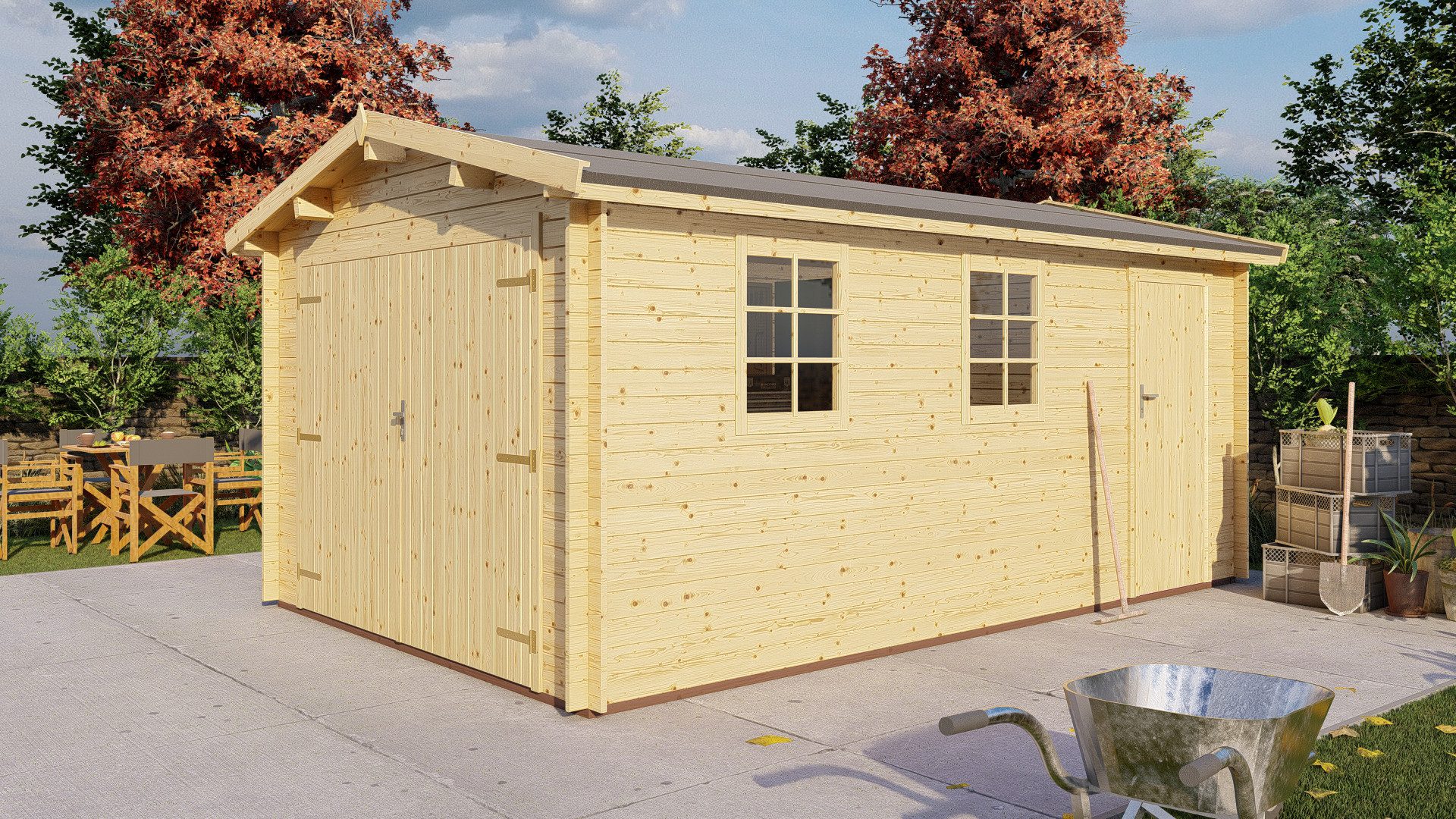 Finn Art Blockhaus Garage Holzgarage Schweden 41 mit Holztor, ohne Fußboden, Einzelgarage aus Holz, ohne Dacheindeckung