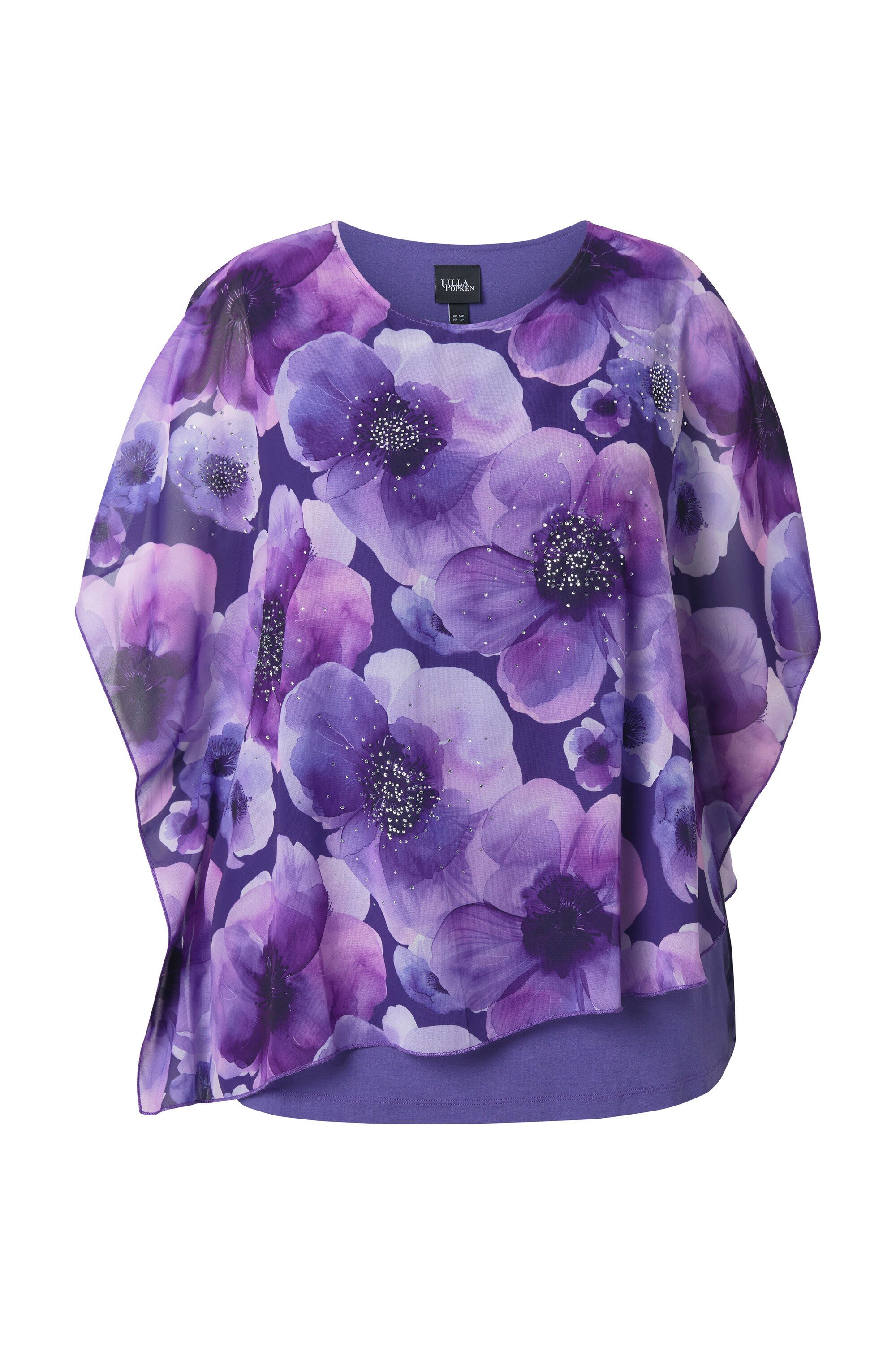 Ulla Popken Longbluse Chiffonbluse Blüten doppellagig Rundhals Halbarm günstig online kaufen