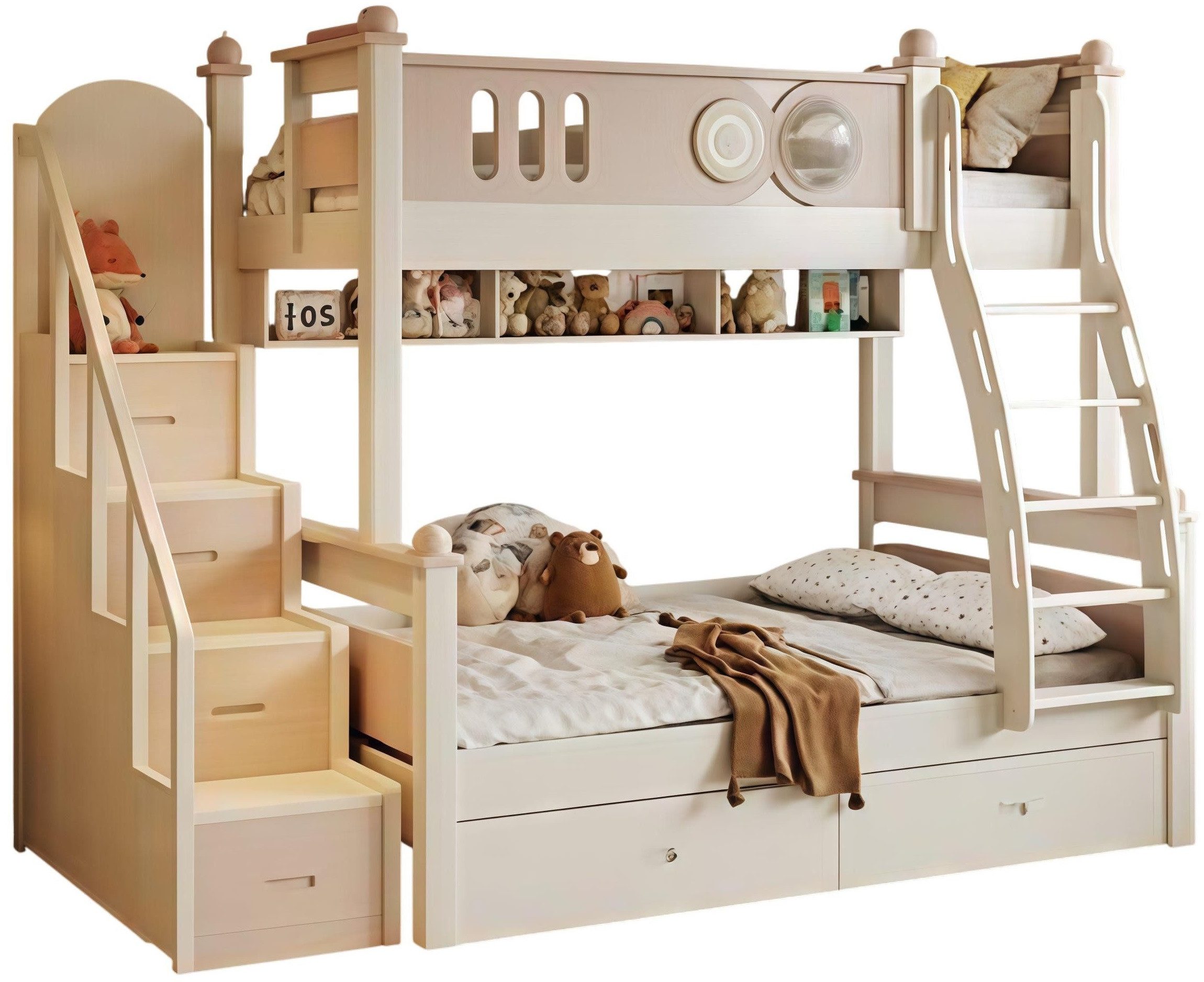 Etagenbett Hochbett aus robustem Holz in Weiß für Kinder und Jugendliche