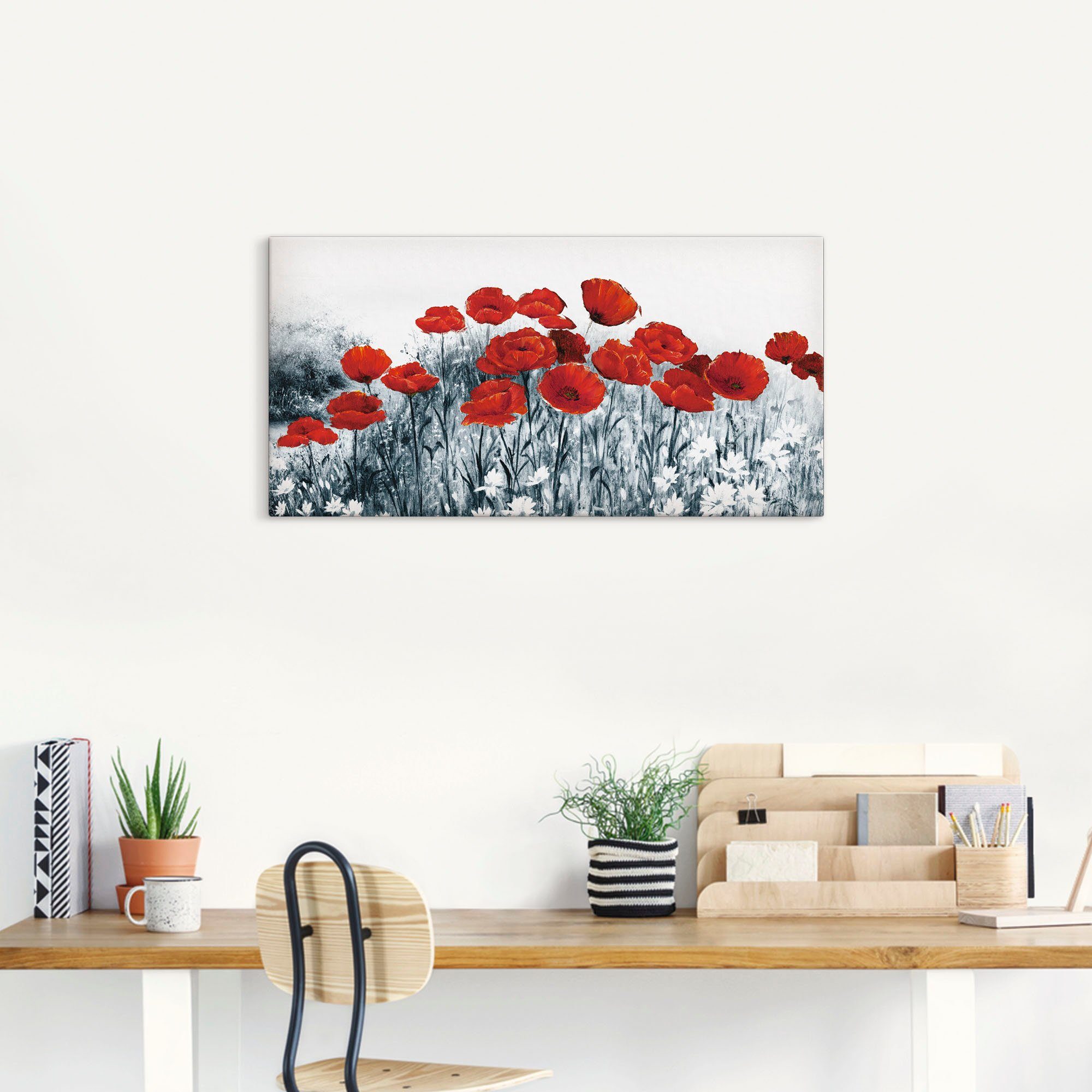 Artland Leinwandbild Roter Mohn im Feld, Blumen (1 St), auf Holzrahmen gespannt
