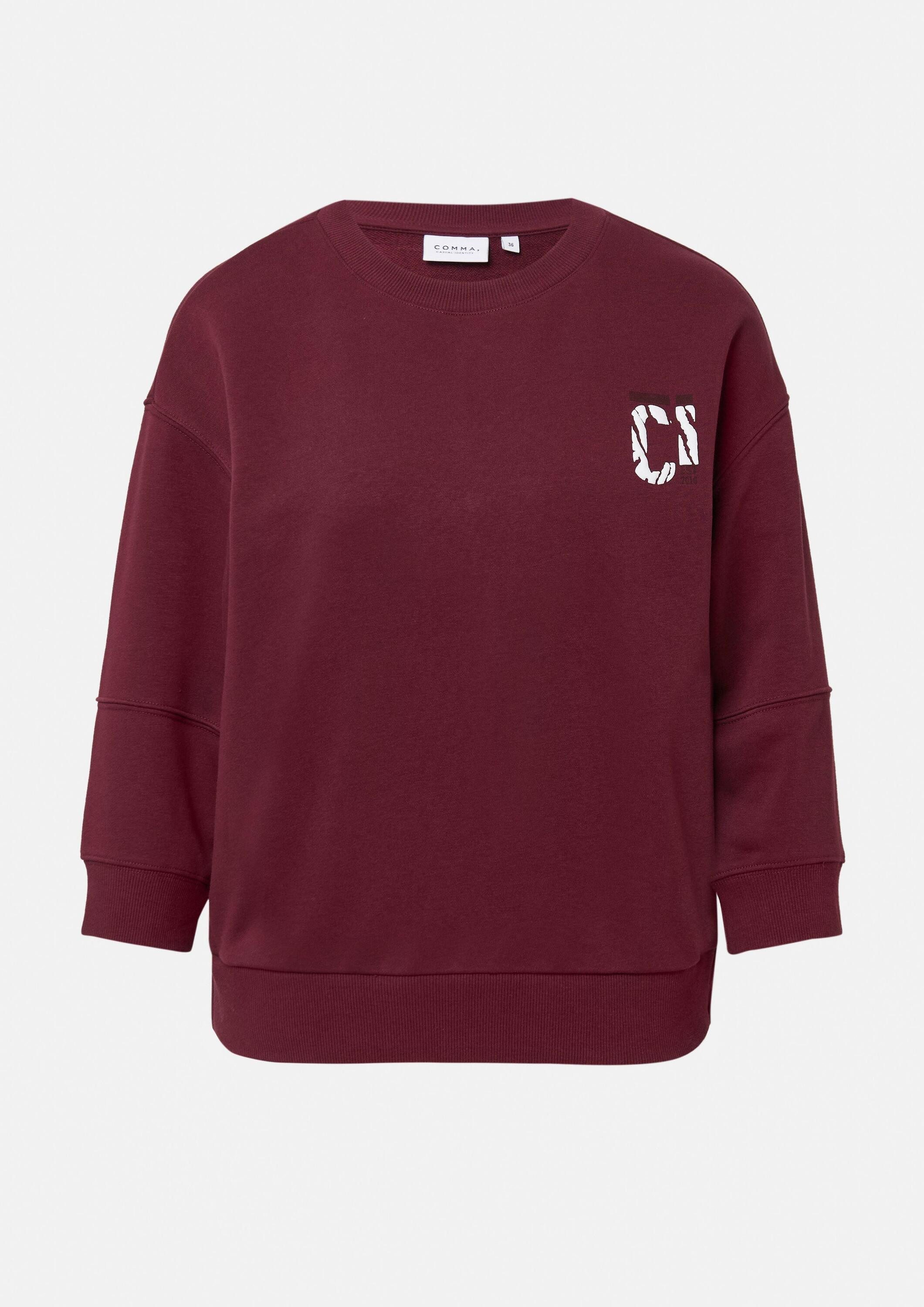 comma 3/4 Arm-Pullover Sweatshirt Sweater mit Artwork und seitlichen Reißverschlüssen