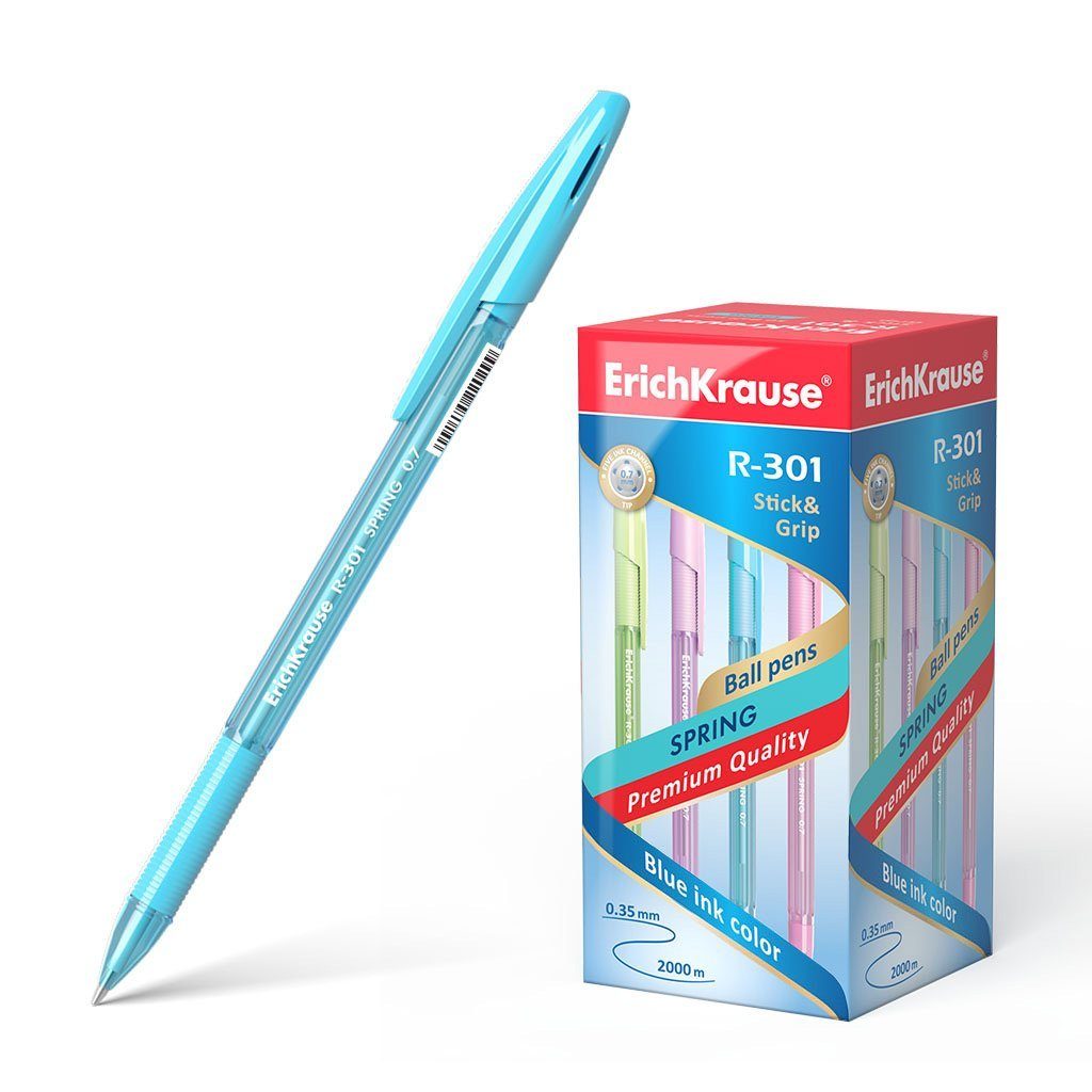 Erich Krause Kugelschreiber, Kugelschreiber R-301 Spring 0,35mm mit Gummigriff 50er Pack Blau