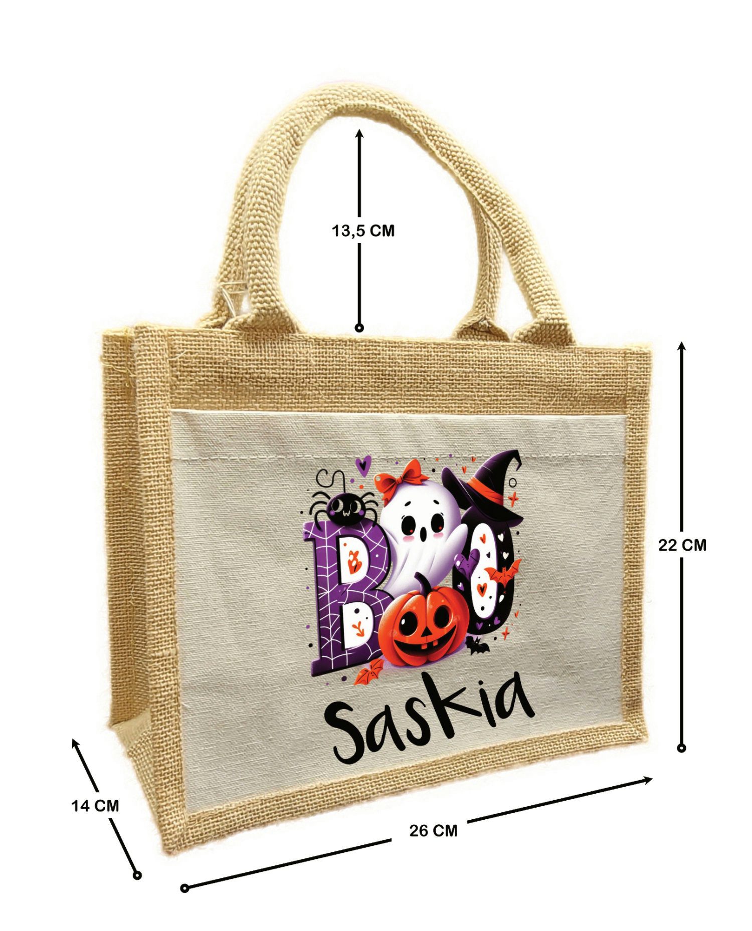 CreaDesign Korbtasche Halloween Tasche Geist BOO, Sammeltasche aus Jute, 26 x 35 x 14 cm (1-tlg)