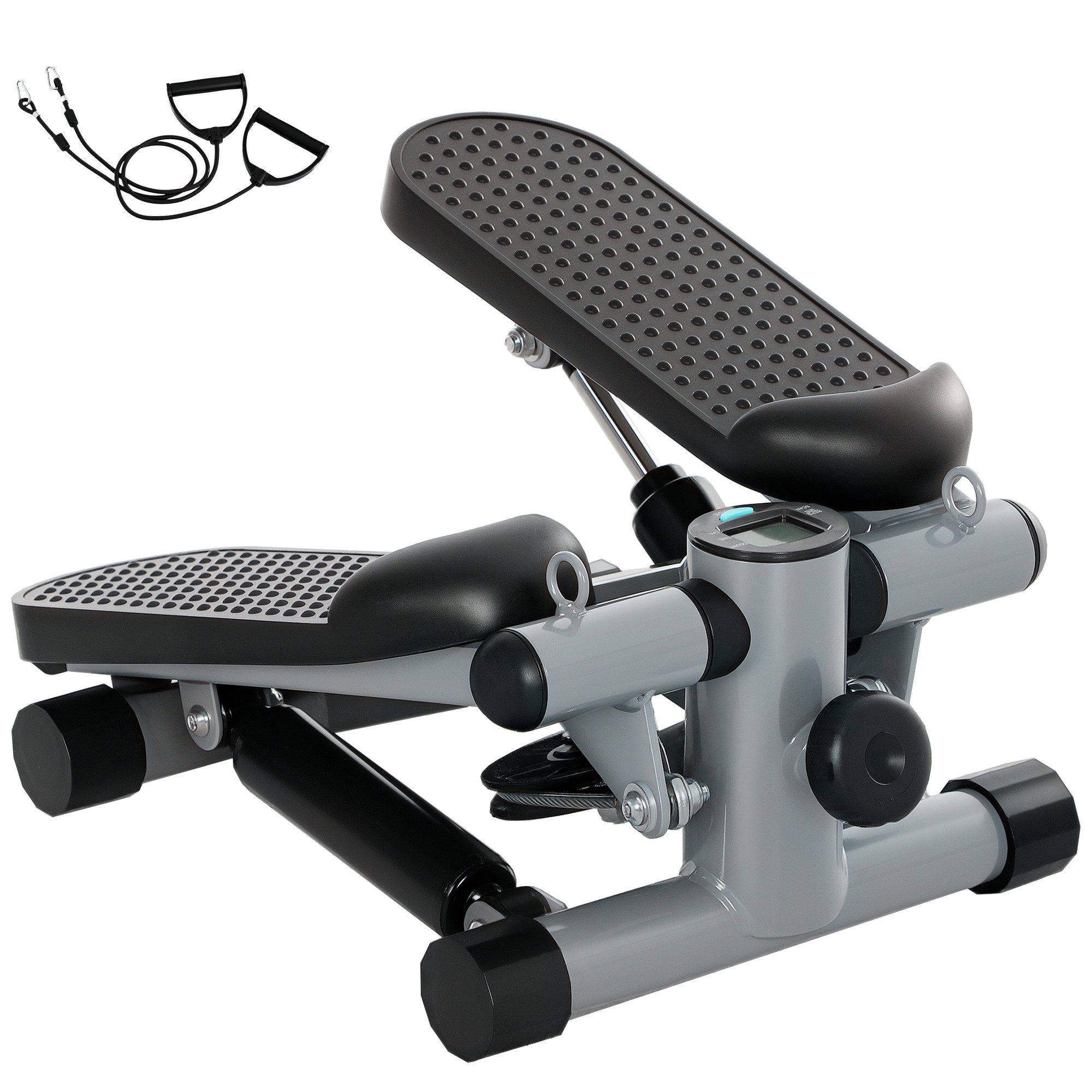 SPORTNOW Stepper mit Power Ropes, LCD-Display (Up-Down Swing Stepper, 1-tlg., 2 in 1 Mini-Stepper für Zuhause), bis 100 kg für Bein-,Armtraining, Home Office Fitness Exercise, Grau