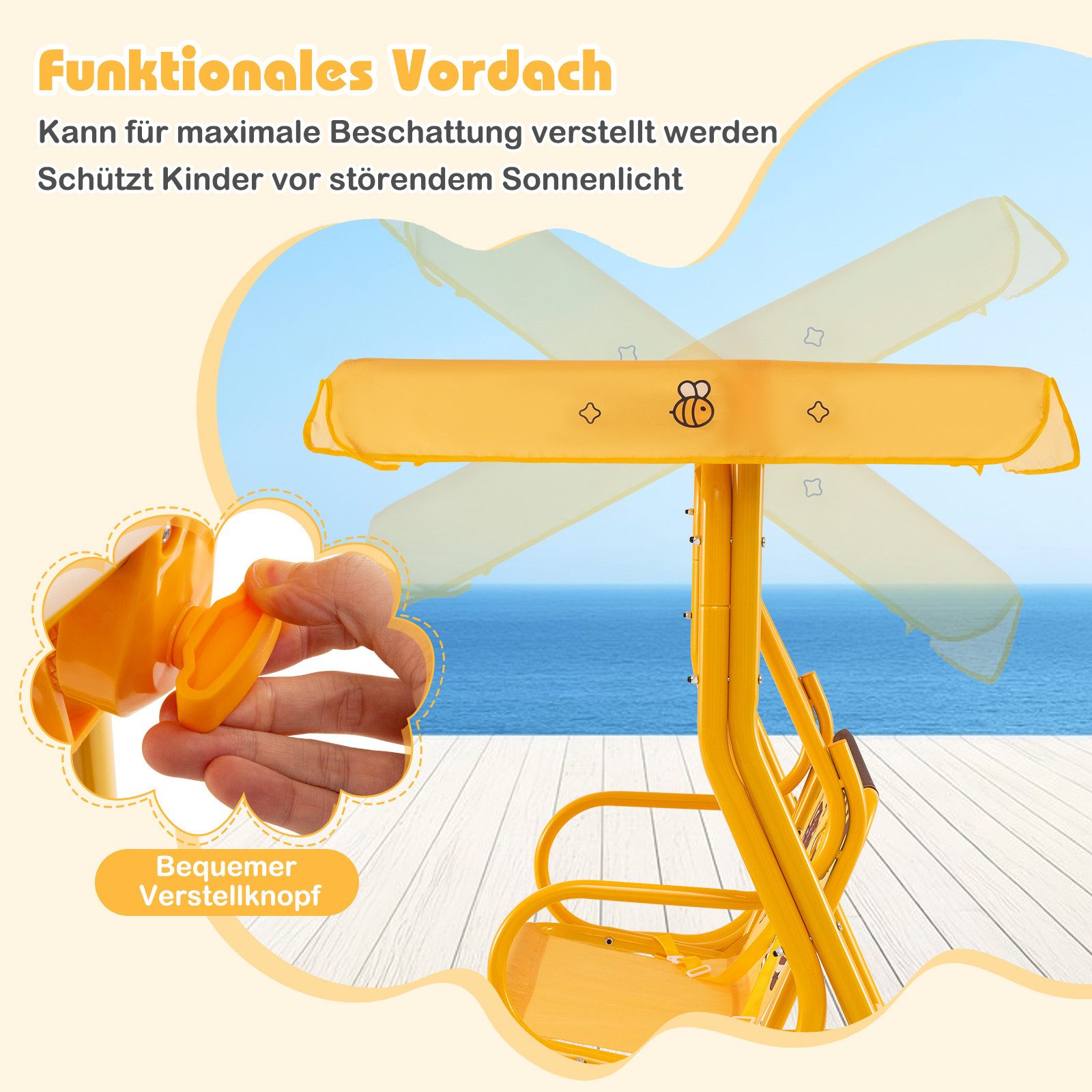 COSTWAY Hollywoodschaukel, 2-Sitzer, für Kinder, mit verstellbarem Sonnenda günstig online kaufen