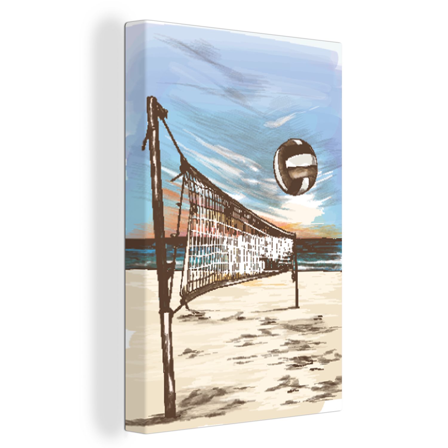 OneMillionCanvasses® Leinwandbild Volleyball - Strand - Netz, (1 St), Leinwandbild fertig bespannt inkl. Zackenaufhänger, Gemälde, 20x30 cm