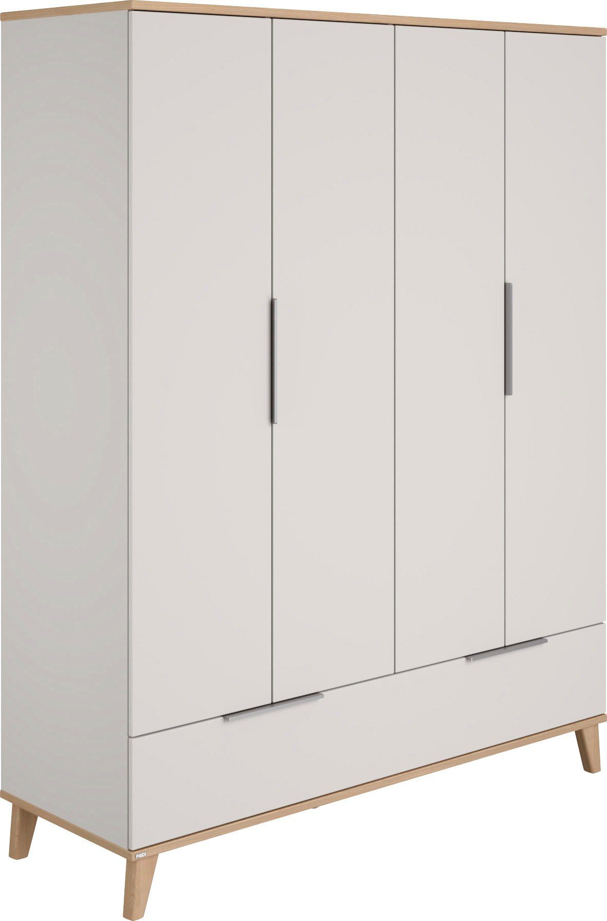 PAIDI Kleiderschrank FIENE in Grau, 4 Türen und 1 Schublade mit Soft-Close (B/H ca. 164x210cm) inkl. Kleiderstange und Einlegeböden, Kleiderschrank aus Holz