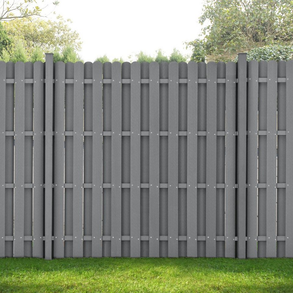 neu holz gartenzaun mit pfosten langreo lamellenzaun wpc sichtschutz 185x376cm grau online kaufen otto