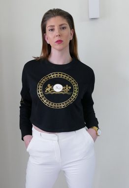 KR-Industries Sweatshirt Cropped Sweat Lirio del Sol (mit Sweatshirt) mit goldenen Applikationen auf der Vorderseite und den beiden Ärmeln, mit Rundhalsausschnitt, in Unifarben mit Applikationen in weiß und gold