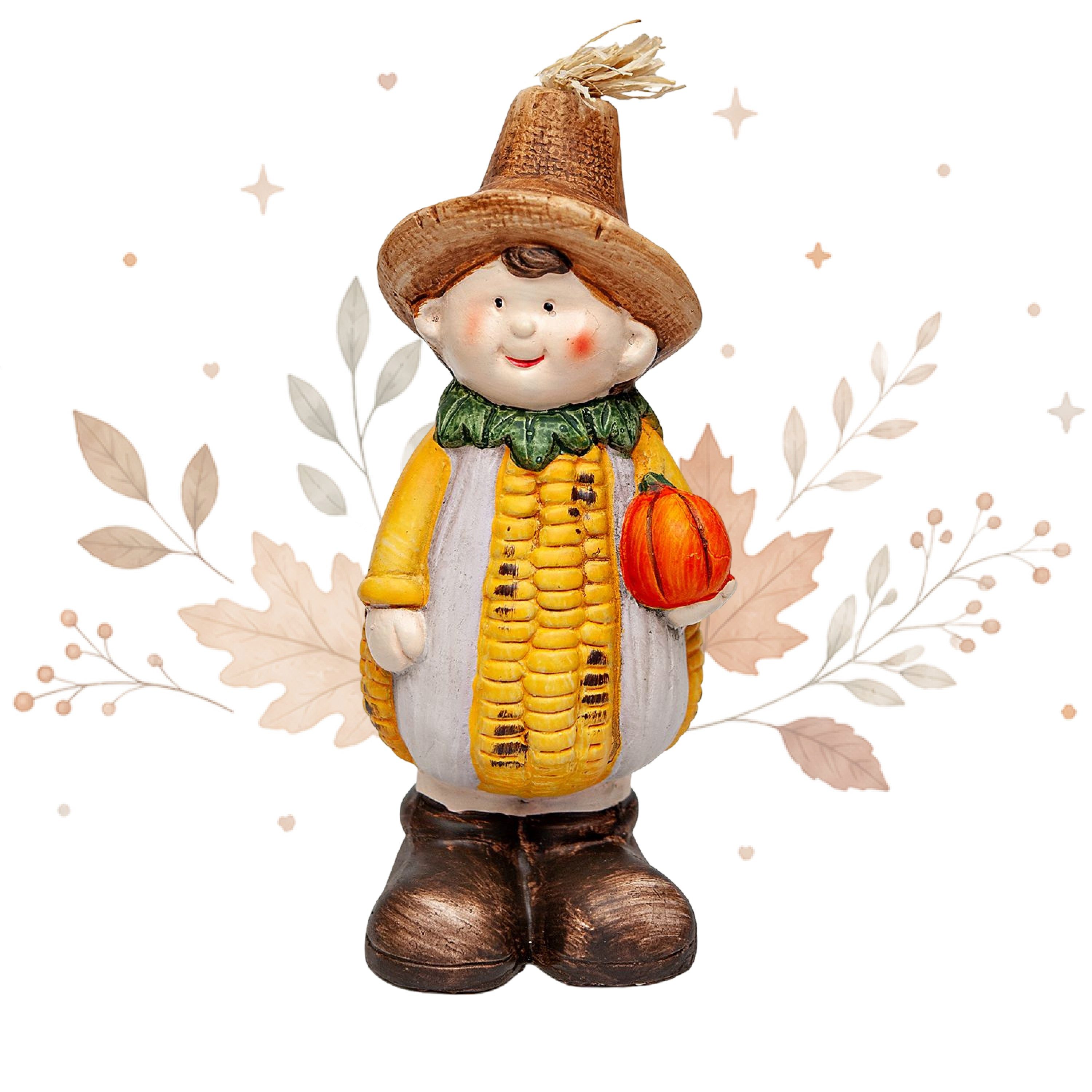 Logbuch-Verlag Dekofigur Dekofigur Maiskind mit Kürbis – Herbstdeko aus Keramik 21 cm
